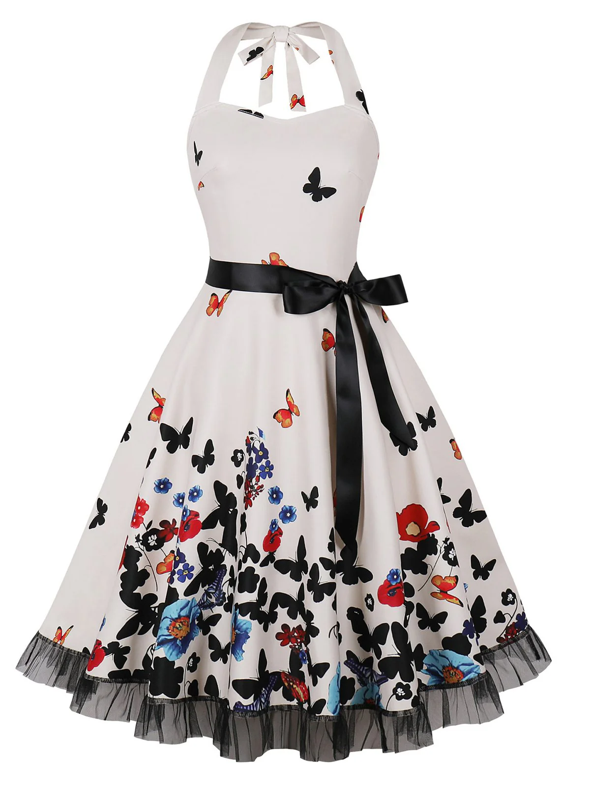 Multicolor 1950s Halter Floral Lace Hem Dress - Image 14