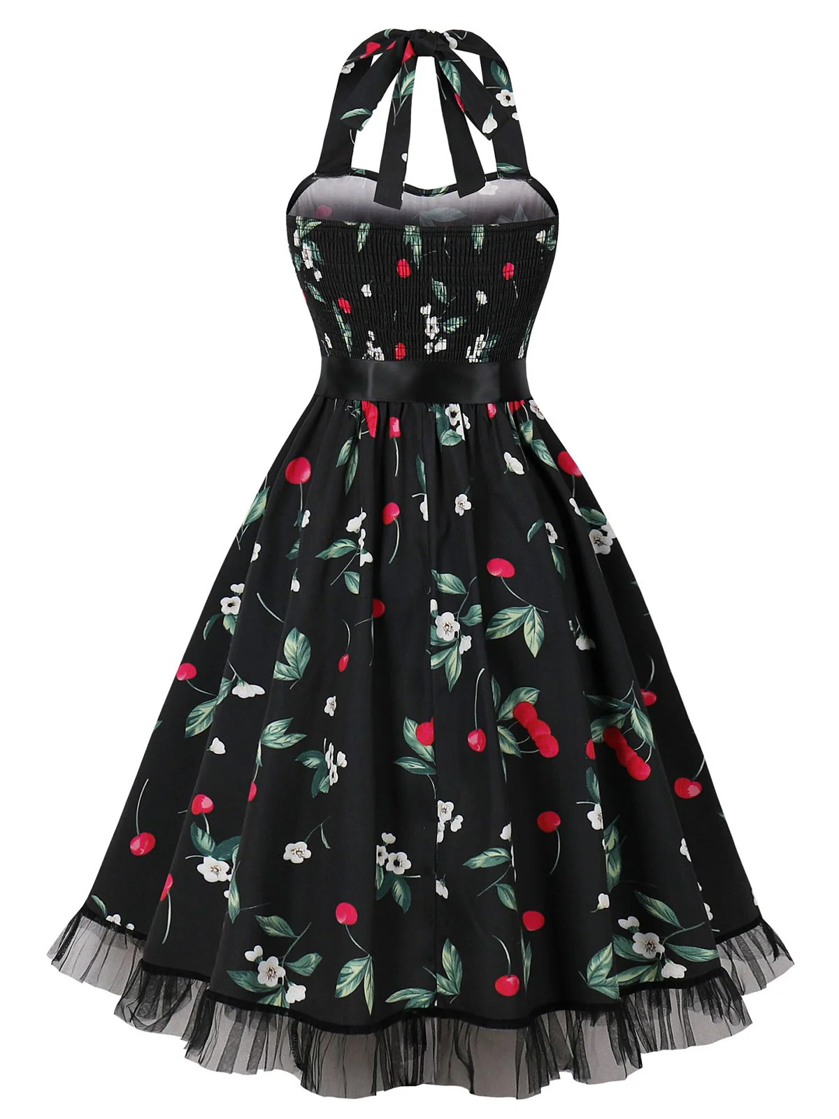 Multicolor 1950s Halter Floral Lace Hem Dress - Image 2