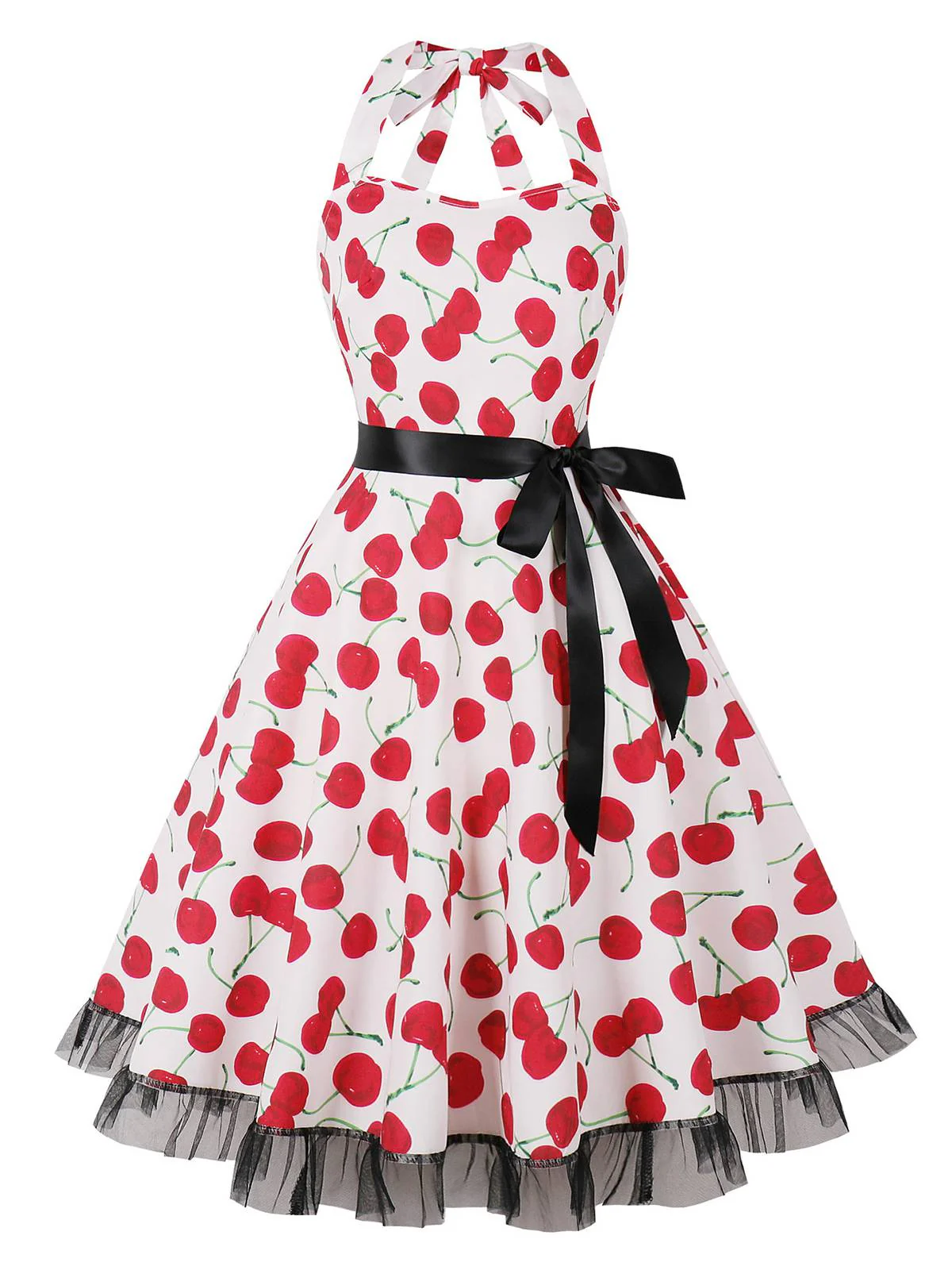 Multicolor 1950s Halter Floral Lace Hem Dress - Image 4