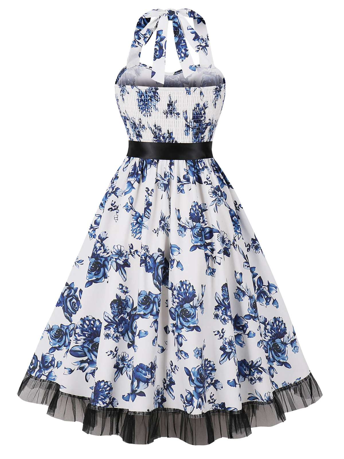 Multicolor 1950s Halter Floral Lace Hem Dress - Image 8
