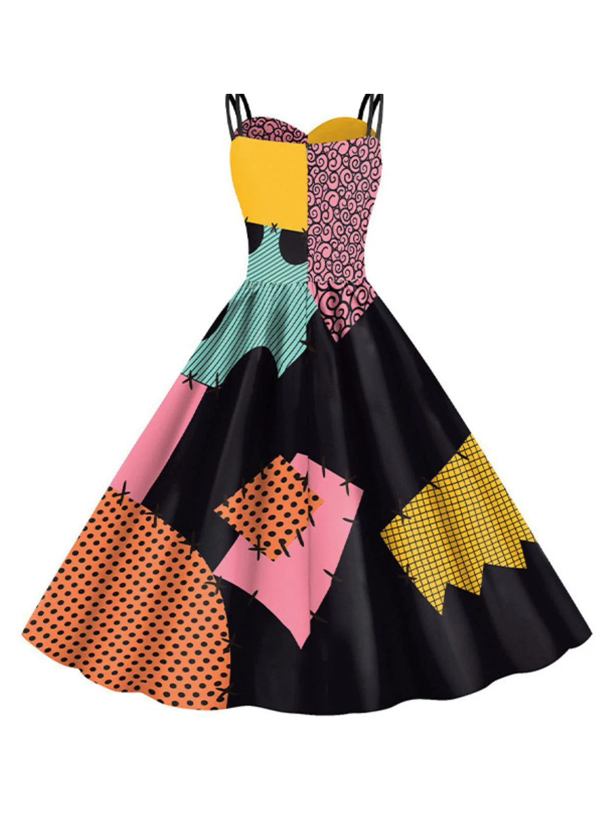 Multicolor 1950s Nightmare Before Christmas Sally Colorblock Dress - Image 5