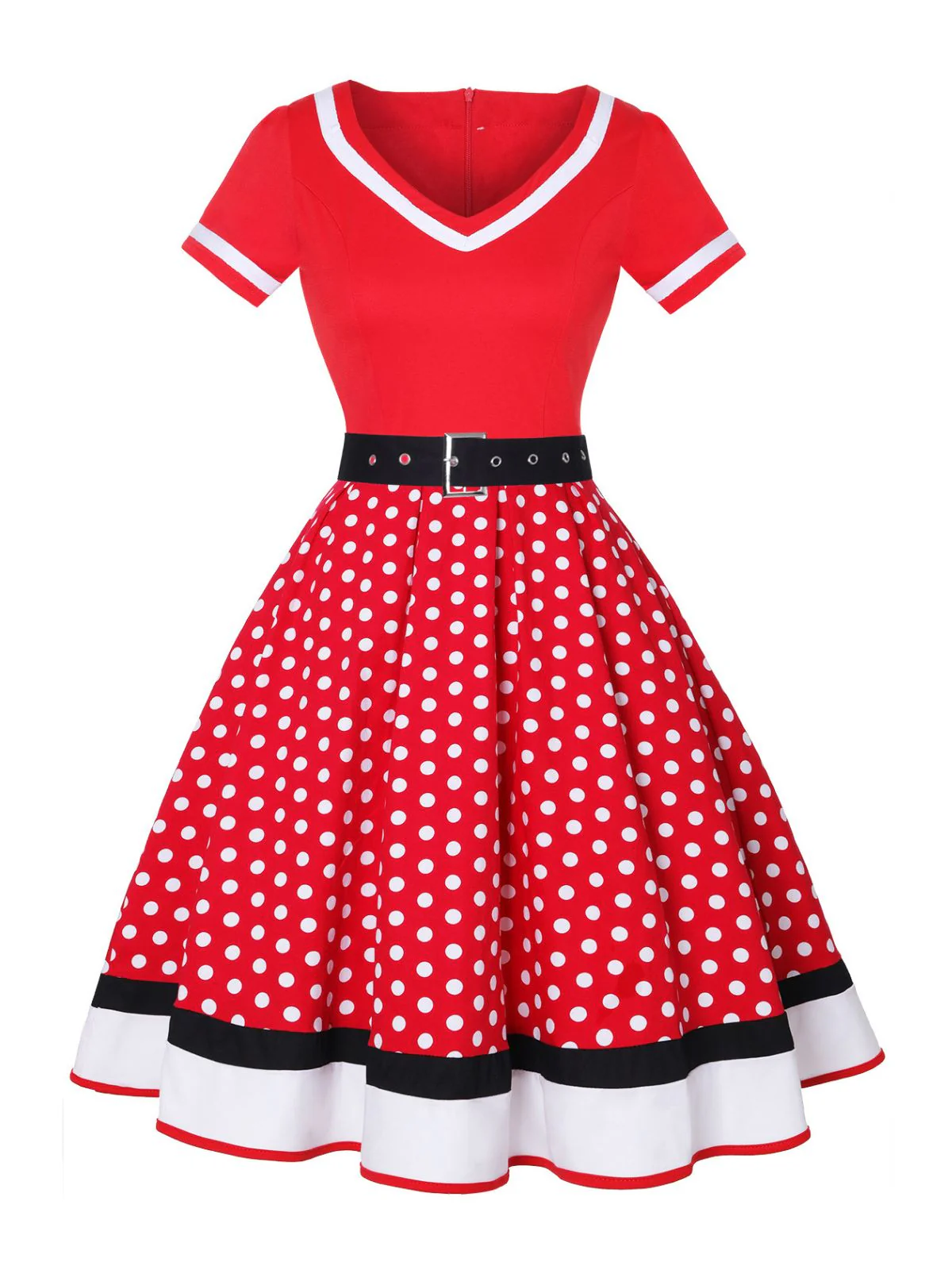 Multicolor 1950s Polka Dots Patchwork Belted Dress - Image 5