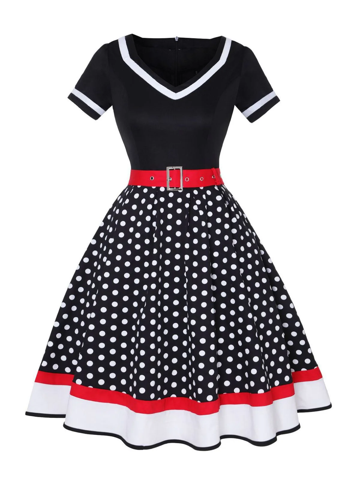 Multicolor 1950s Polka Dots Patchwork Belted Dress - Image 7