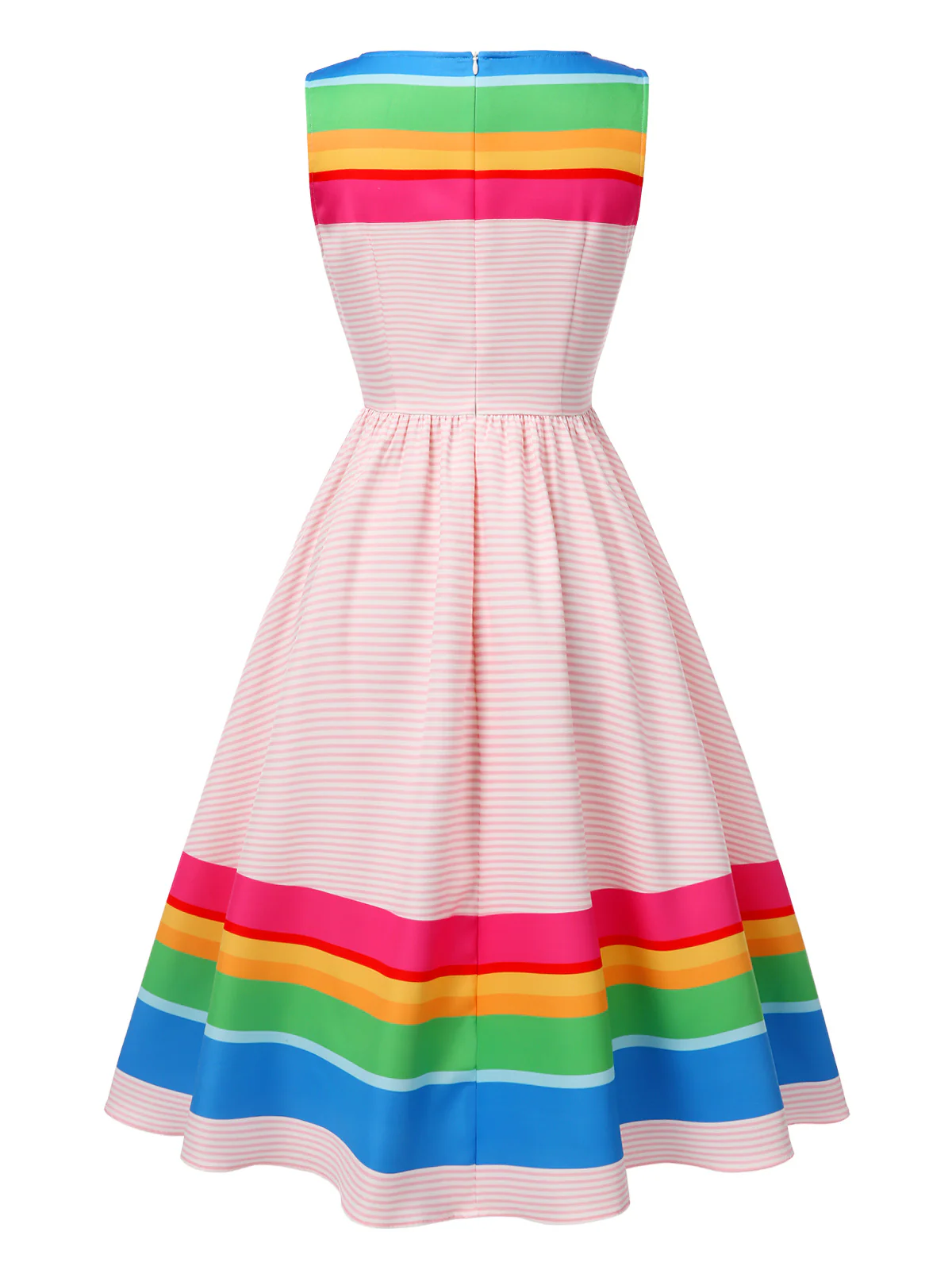 Multicolor 1950s Rainbow Striped Boat Neck Dress - Image 4