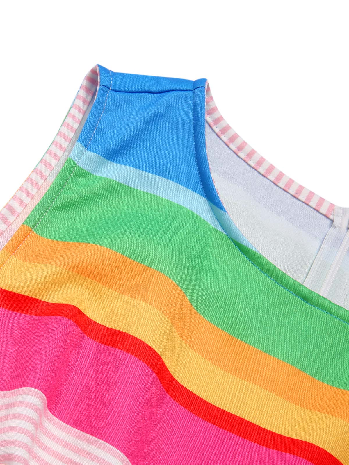 Multicolor 1950s Rainbow Striped Boat Neck Dress - Image 5