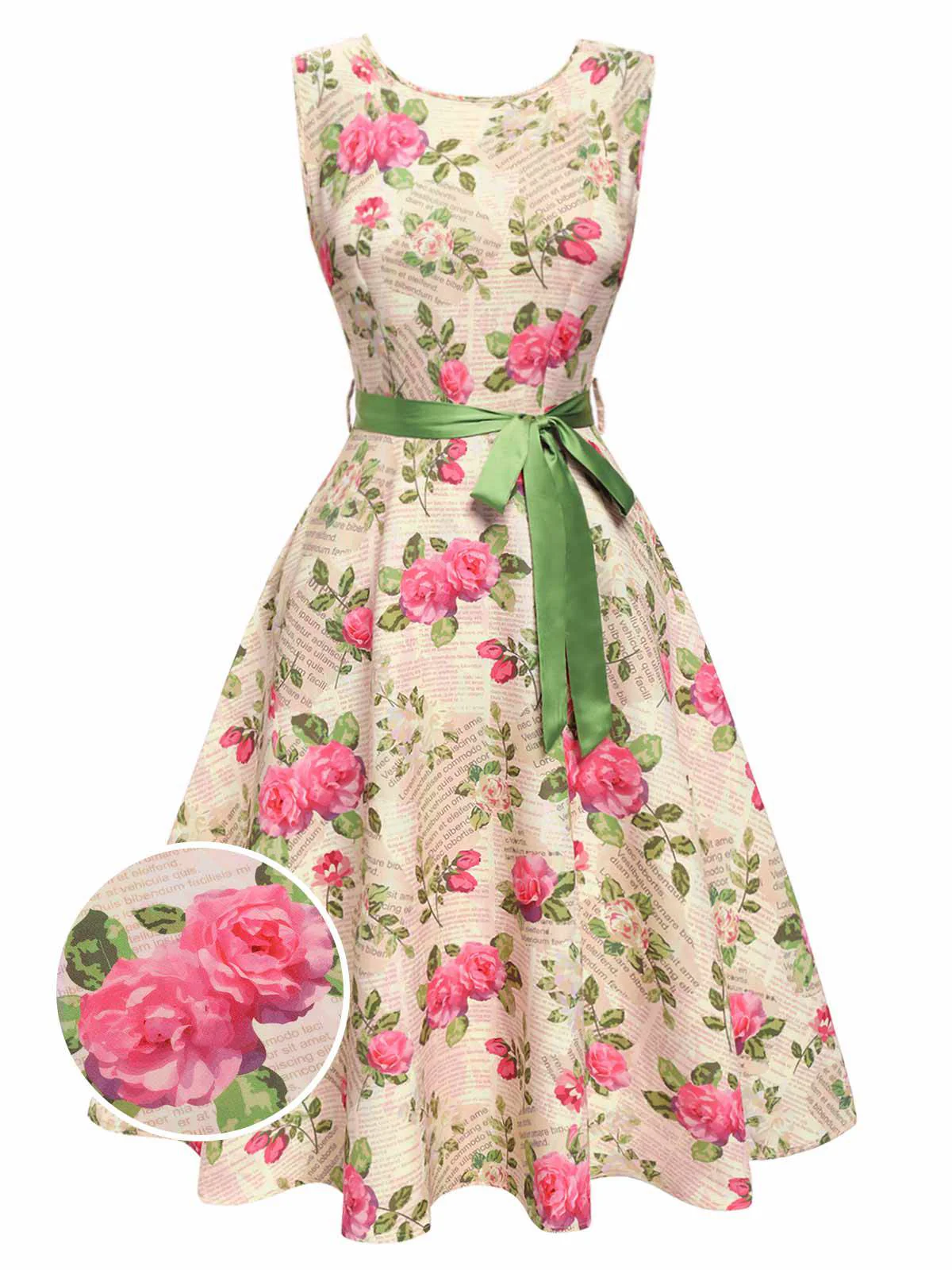 Multicolor 1950s Rose Pictorial Belted Dress - Image 2