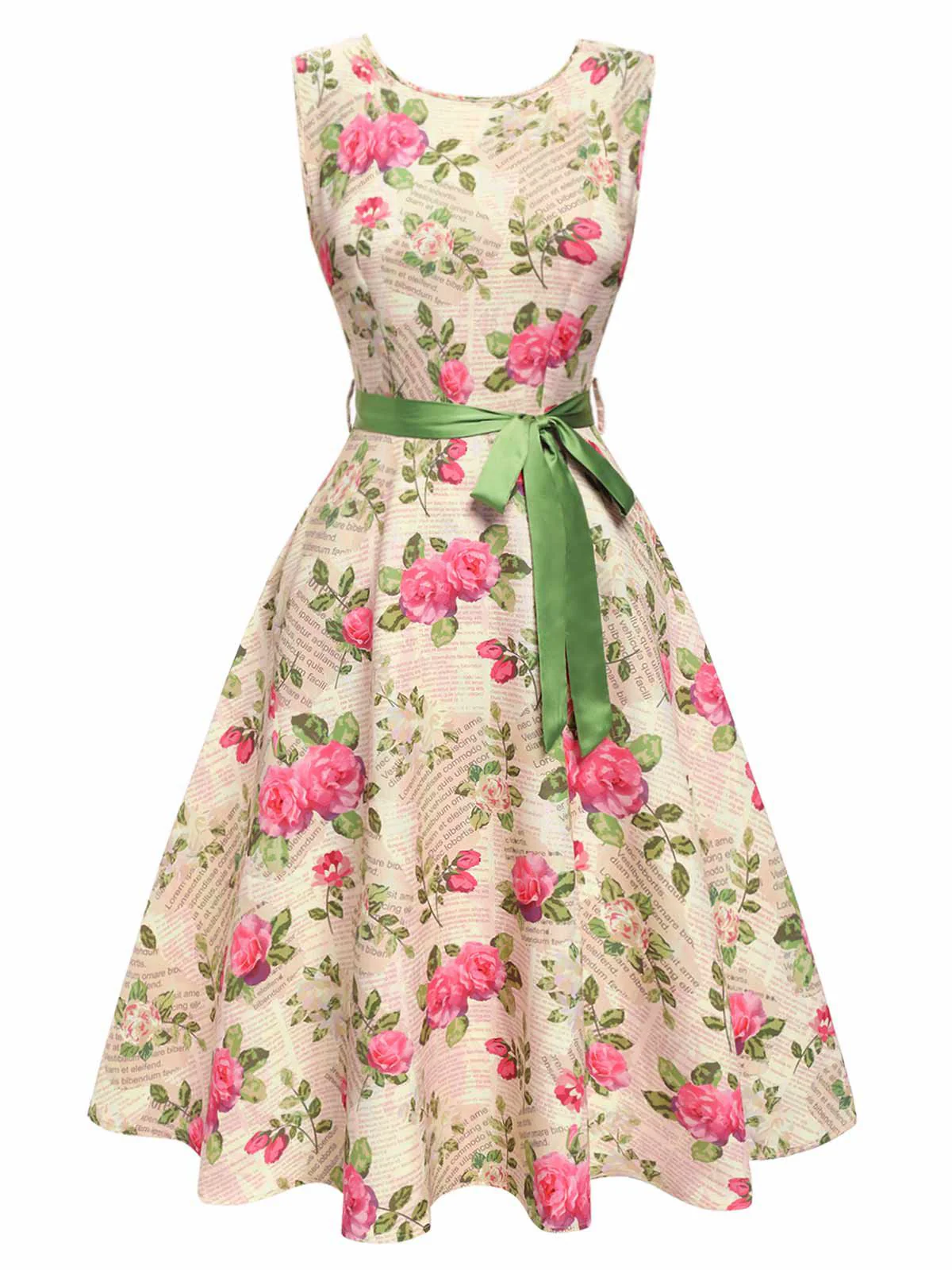 Multicolor 1950s Rose Pictorial Belted Dress - Image 3