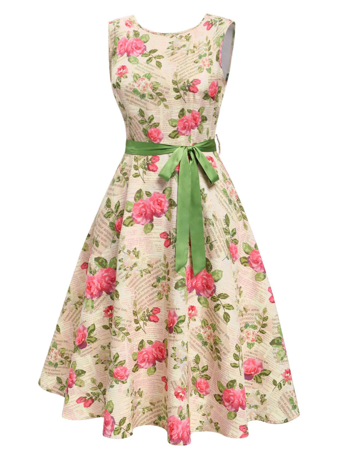 Multicolor 1950s Rose Pictorial Belted Dress - Image 4