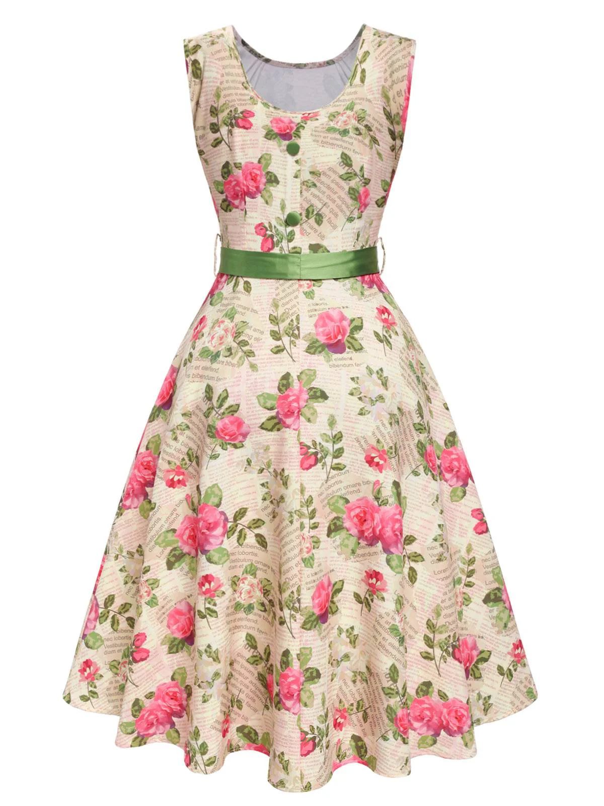 Multicolor 1950s Rose Pictorial Belted Dress - Image 5
