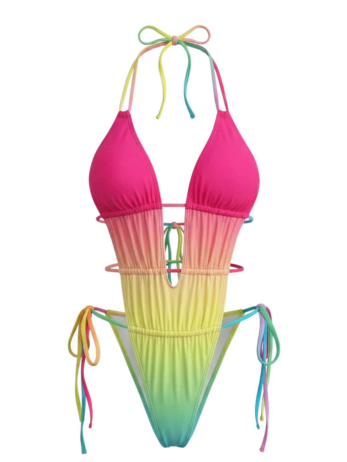 Multicolor 1950s Ruched Gradient Beach One-Piece Swimsuit - Image 2