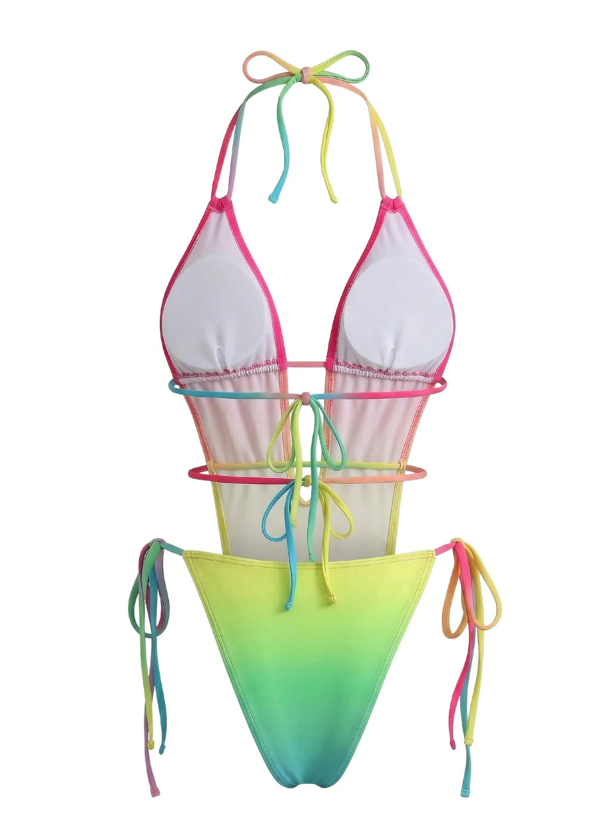 Multicolor 1950s Ruched Gradient Beach One-Piece Swimsuit - Image 3