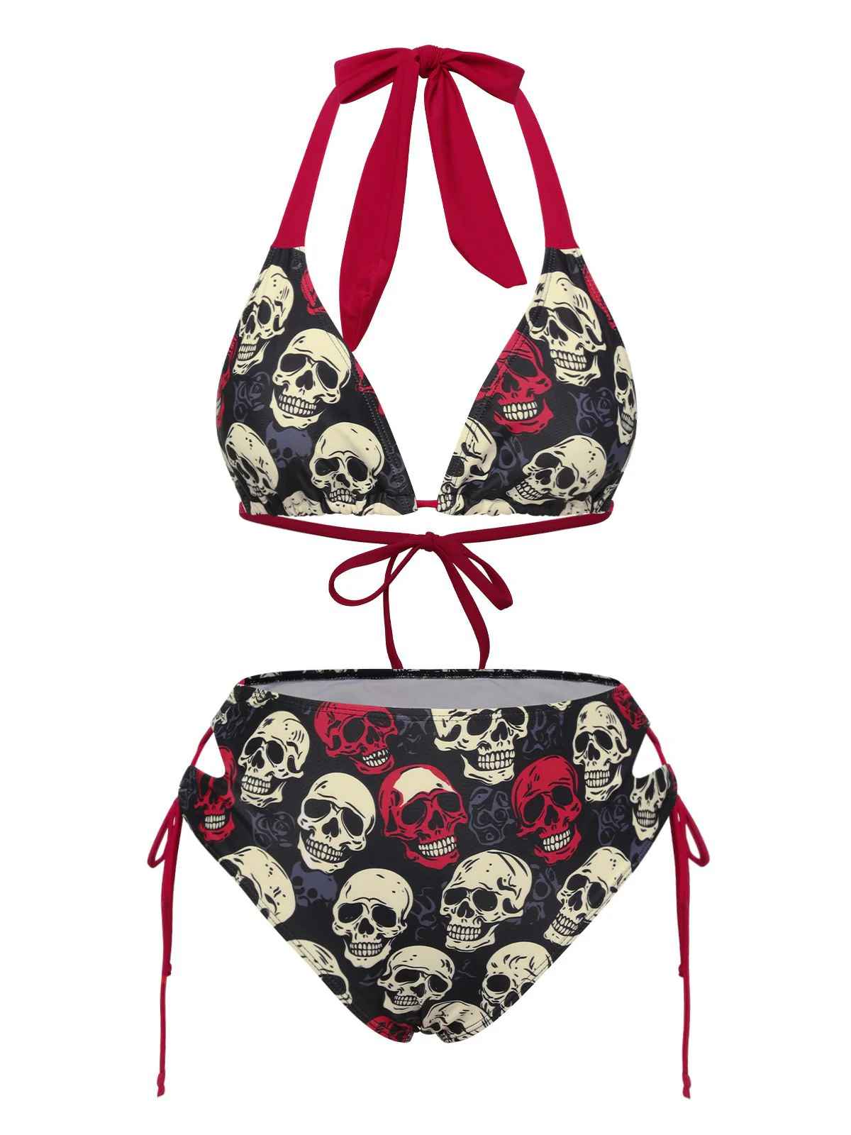 Multicolor 1950s Skull Halter Swimsuit - Image 2