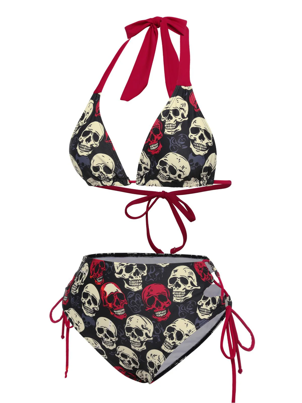 Multicolor 1950s Skull Halter Swimsuit - Image 3