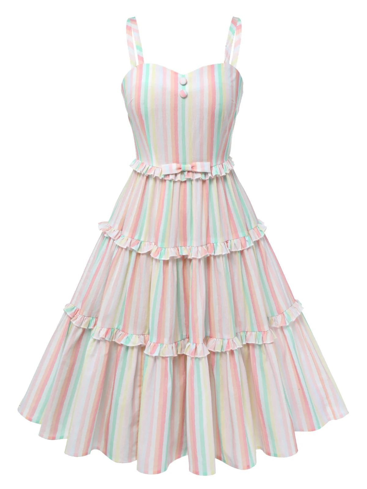 Multicolor 1950s Spaghetti Strap Striped Dress - Image 3