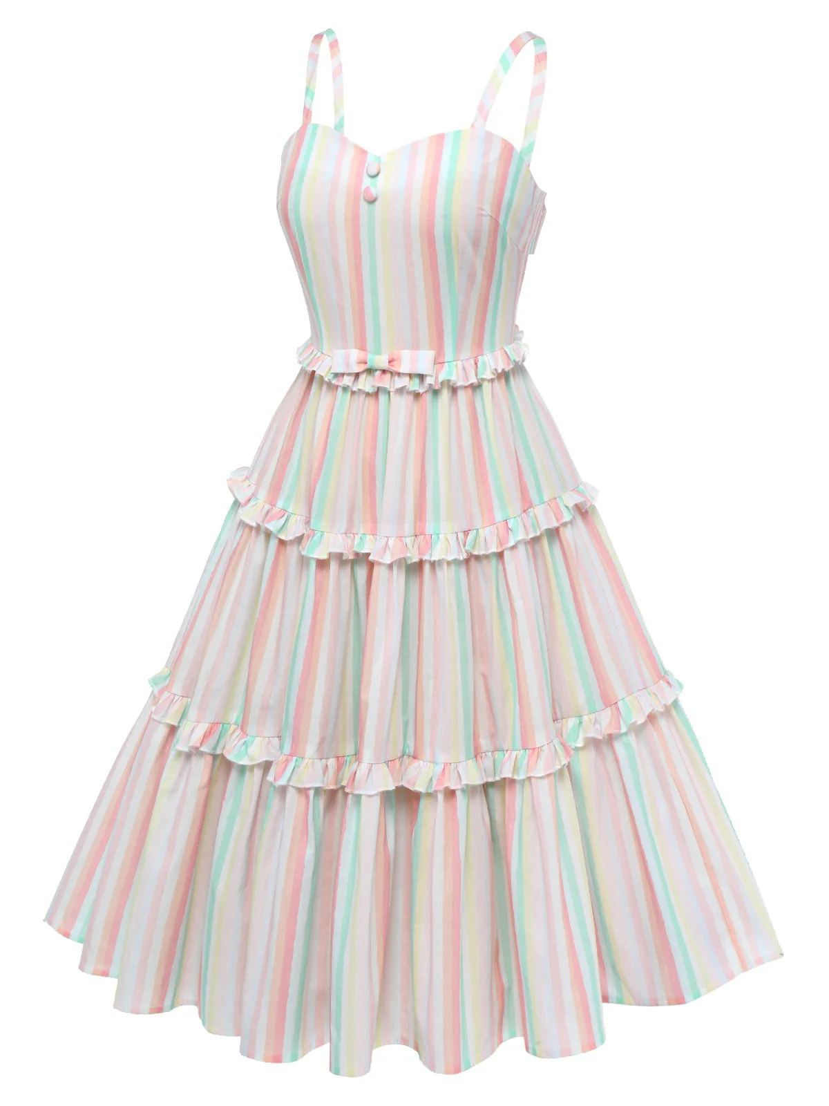 Multicolor 1950s Spaghetti Strap Striped Dress - Image 4