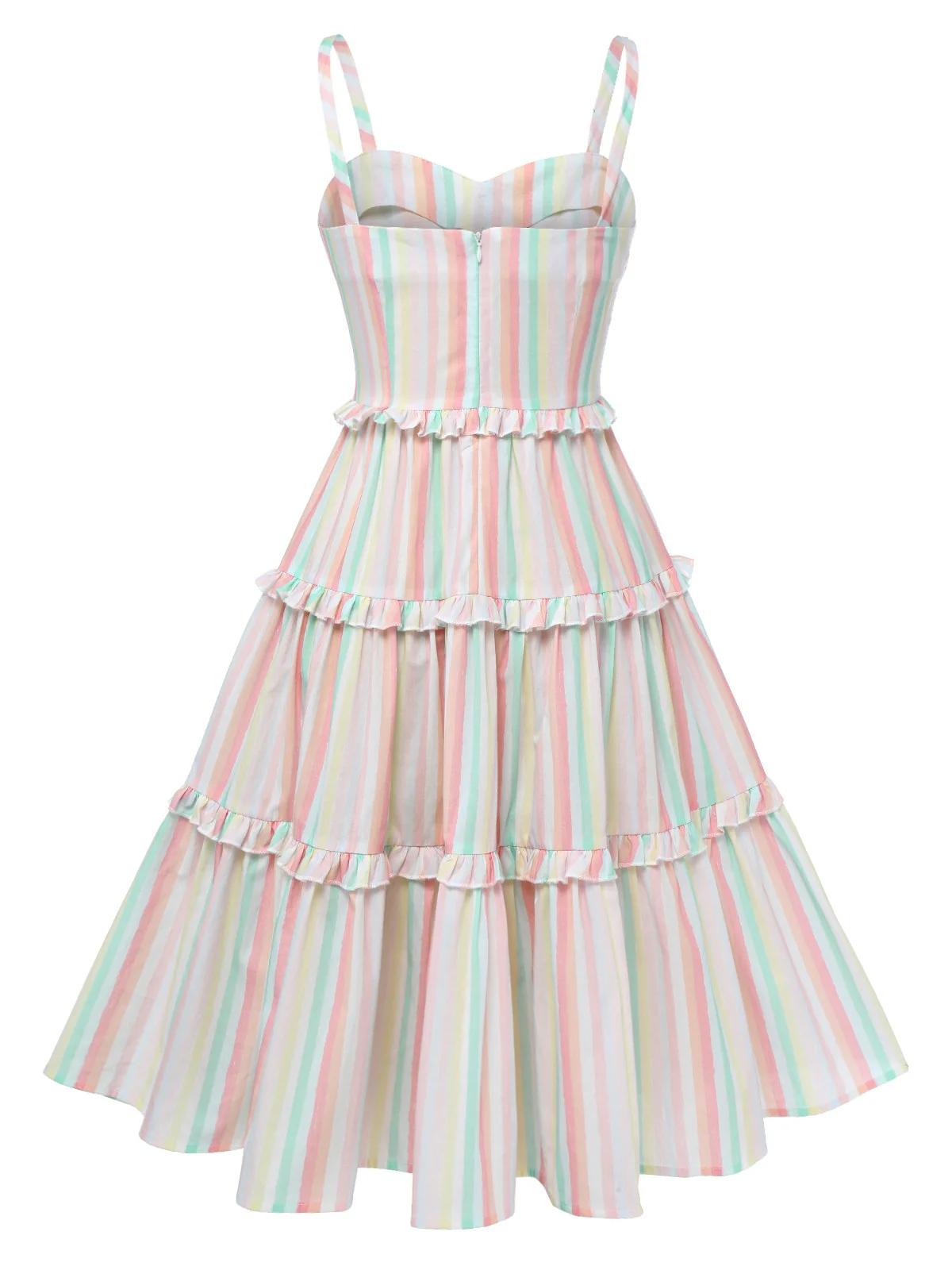 Multicolor 1950s Spaghetti Strap Striped Dress - Image 5