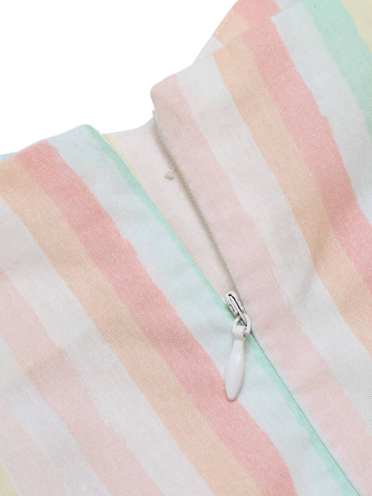 Multicolor 1950s Spaghetti Strap Striped Dress - Image 8
