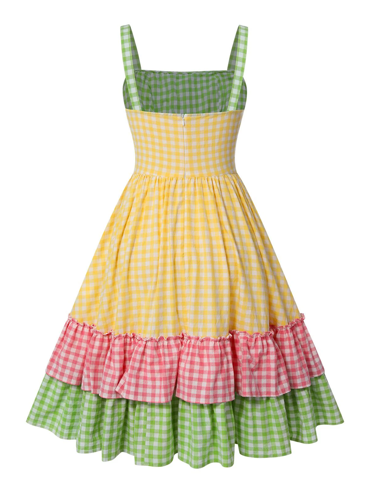 Multicolor 1950s Pure Cotton Straps Plaid Dress - Image 4