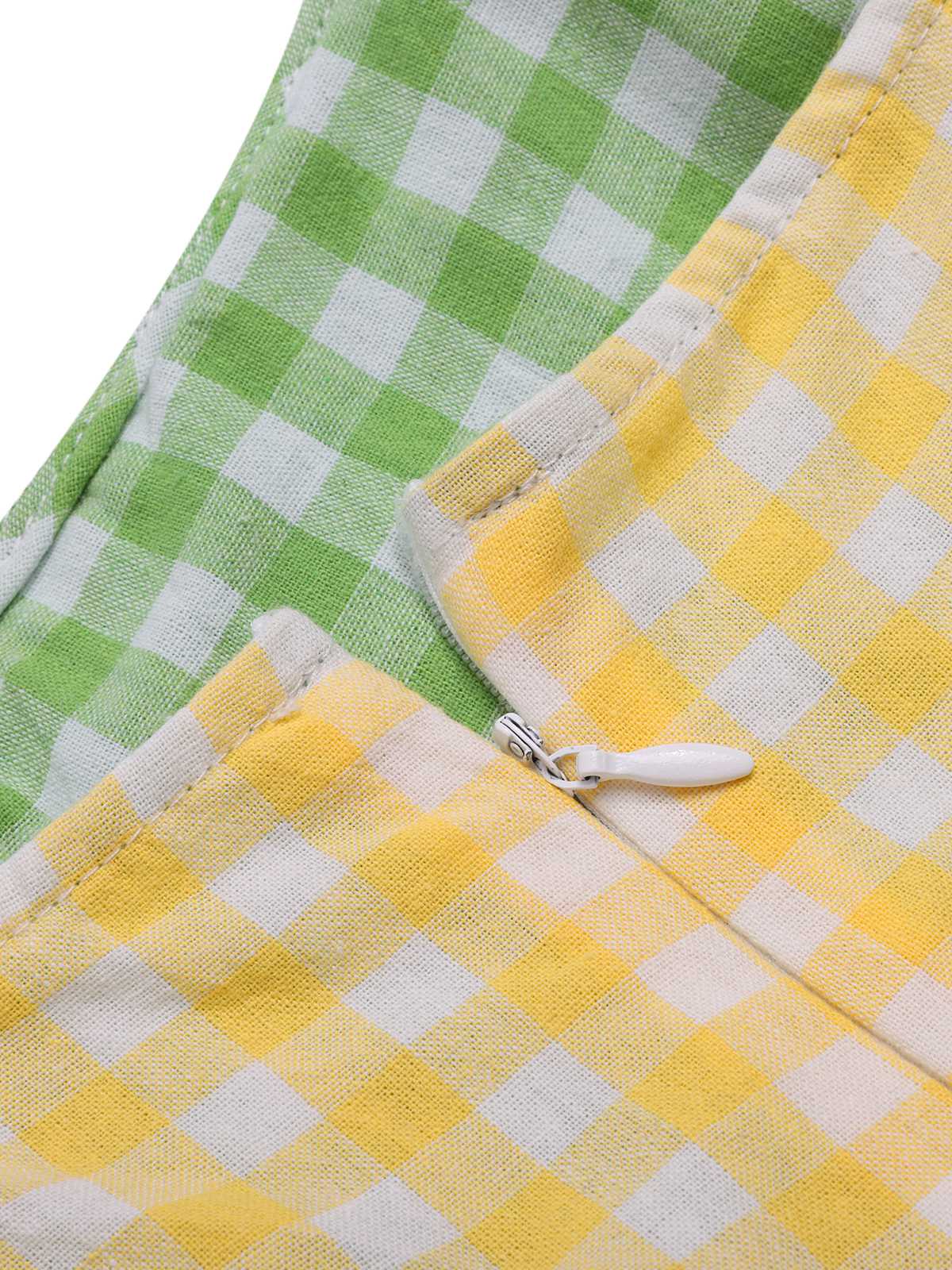 Multicolor 1950s Pure Cotton Straps Plaid Dress - Image 6