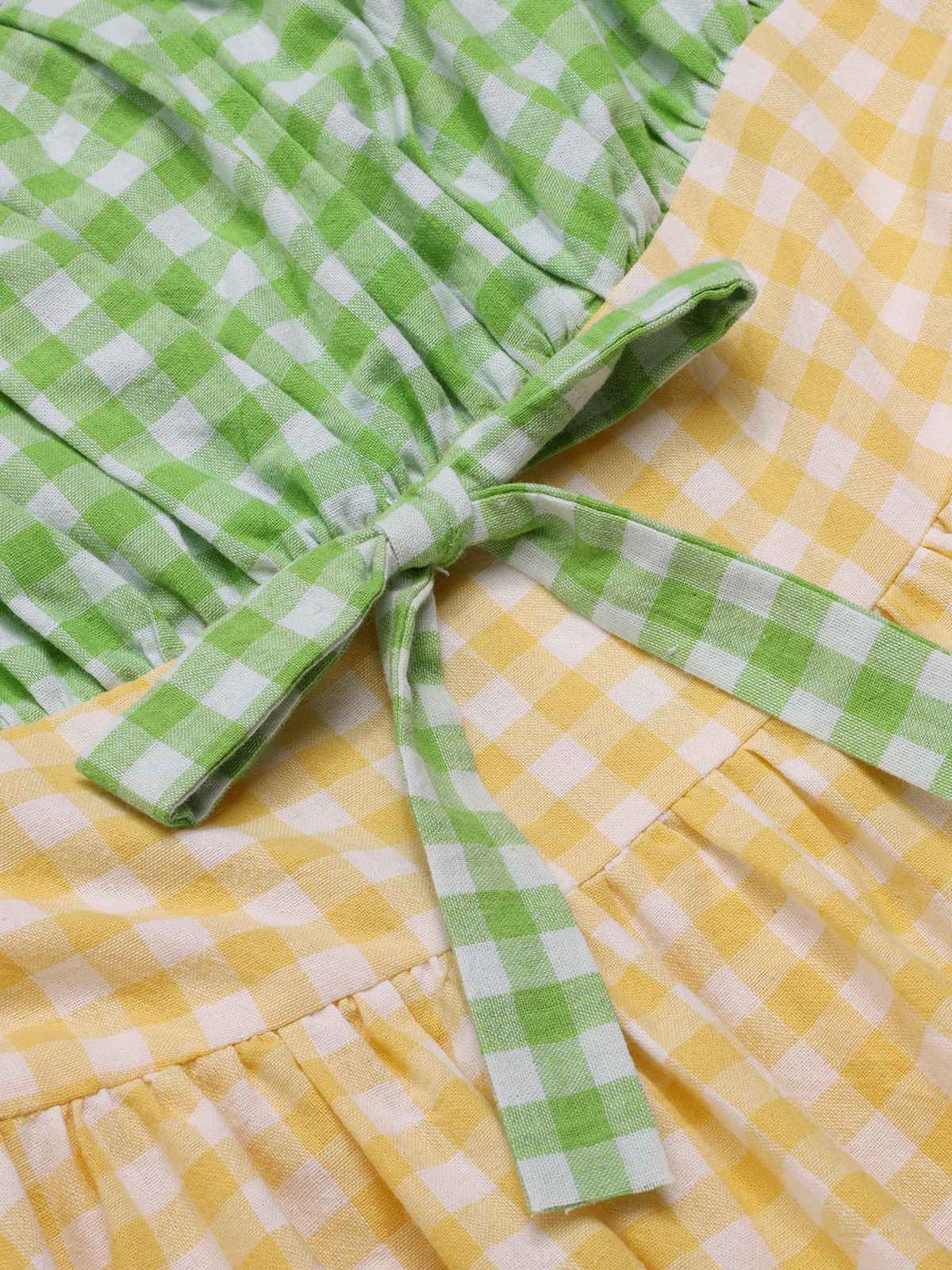 Multicolor 1950s Pure Cotton Straps Plaid Dress - Image 8