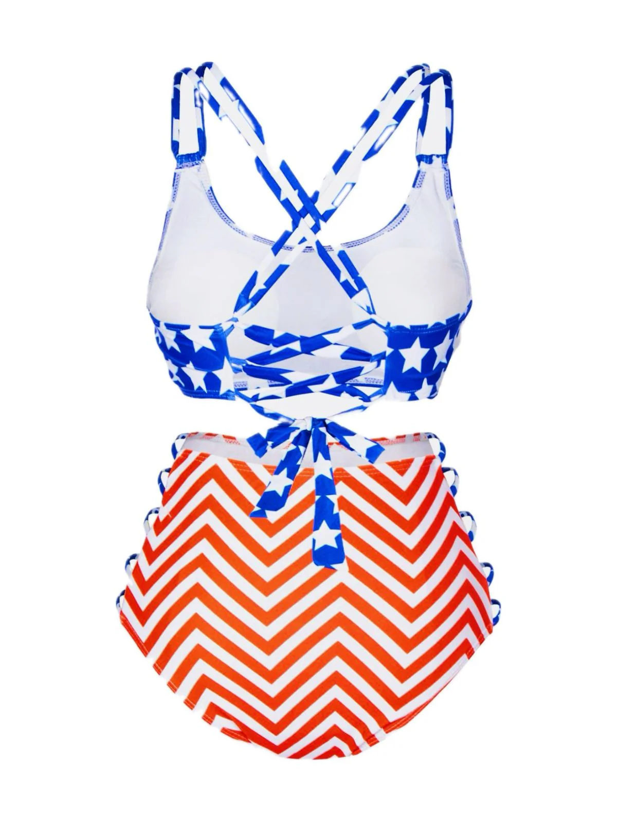 Multicolor 1950s Stars Chevron Stripes Swimsuit - Image 3