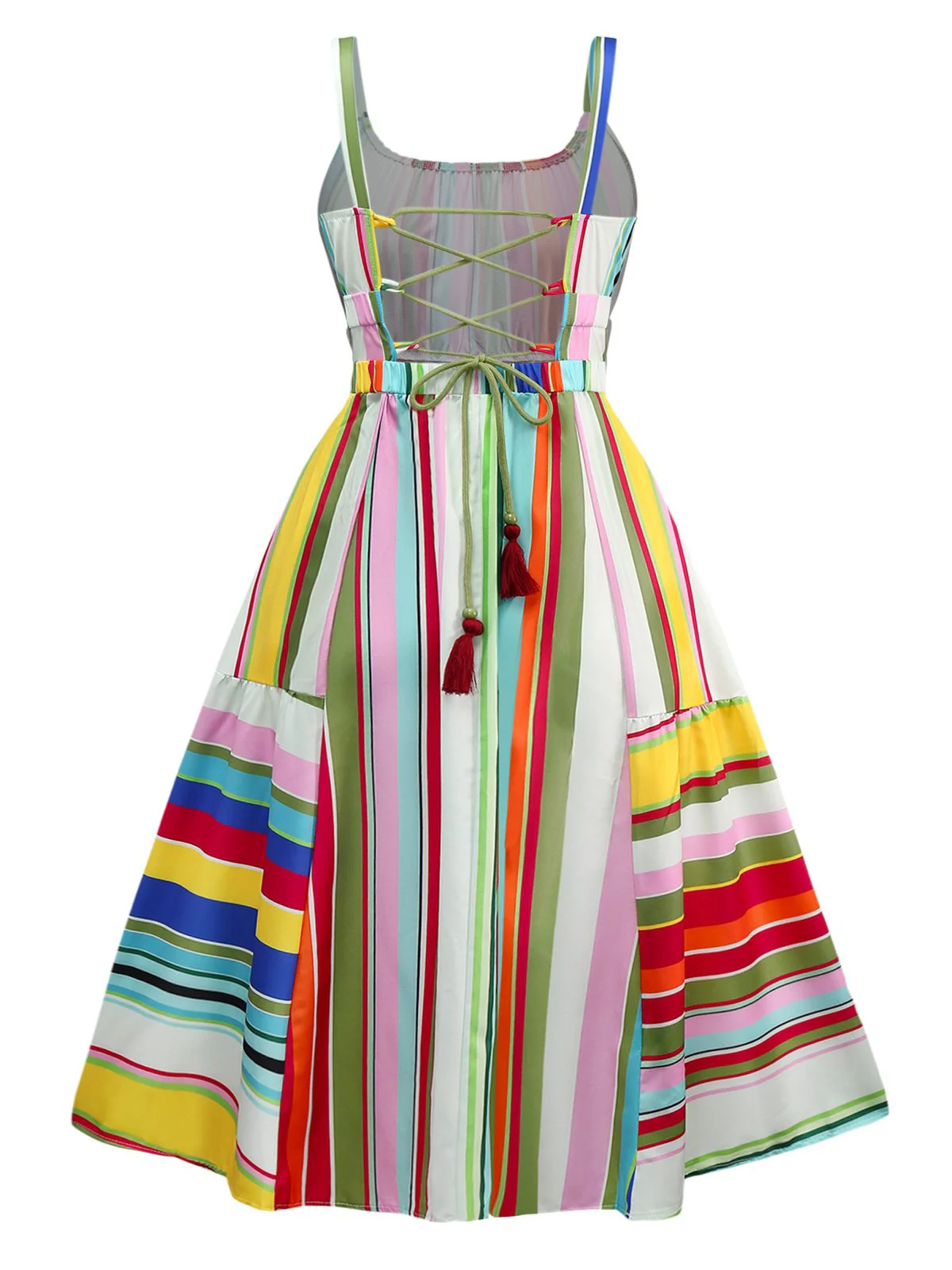 Multicolor 1950s Tie Back Barcode Stripe Dress - Image 2