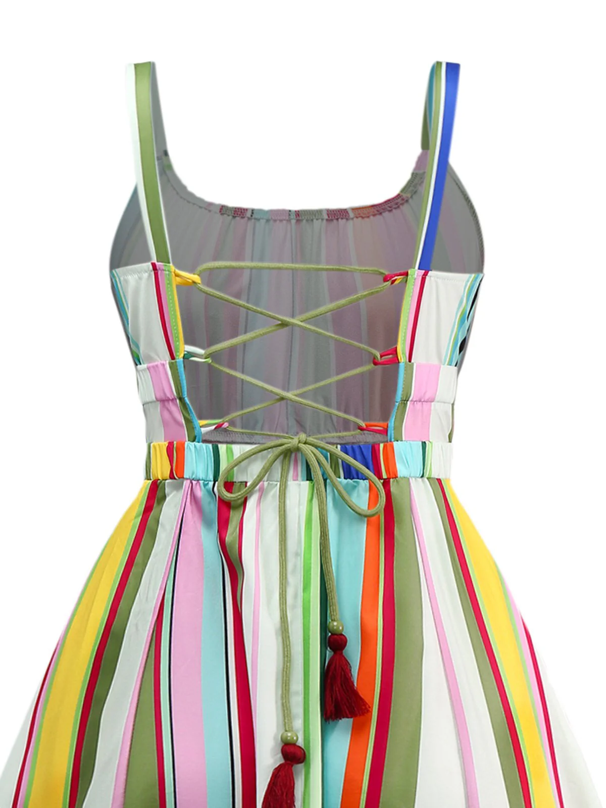 Multicolor 1950s Tie Back Barcode Stripe Dress - Image 3