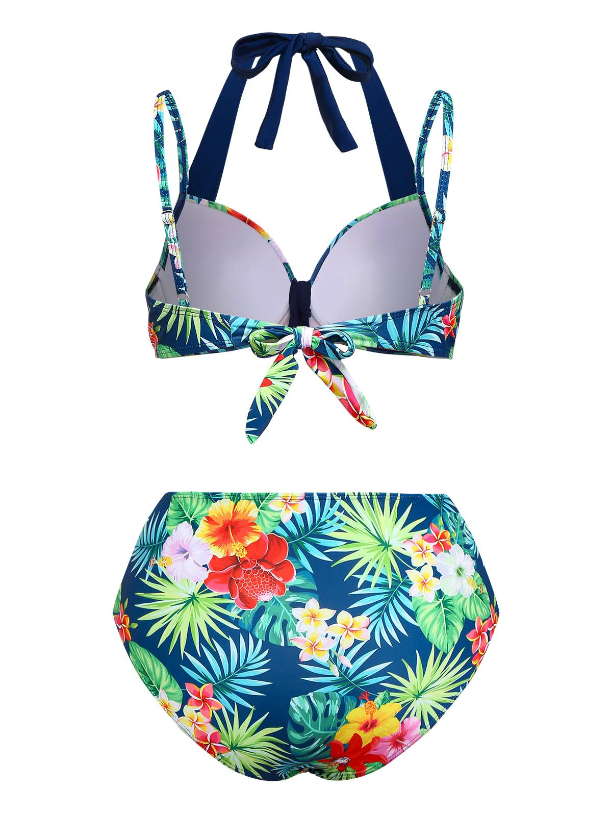 Multicolor 1950s Tropical Plants Patchwork Bikini Set - Image 2
