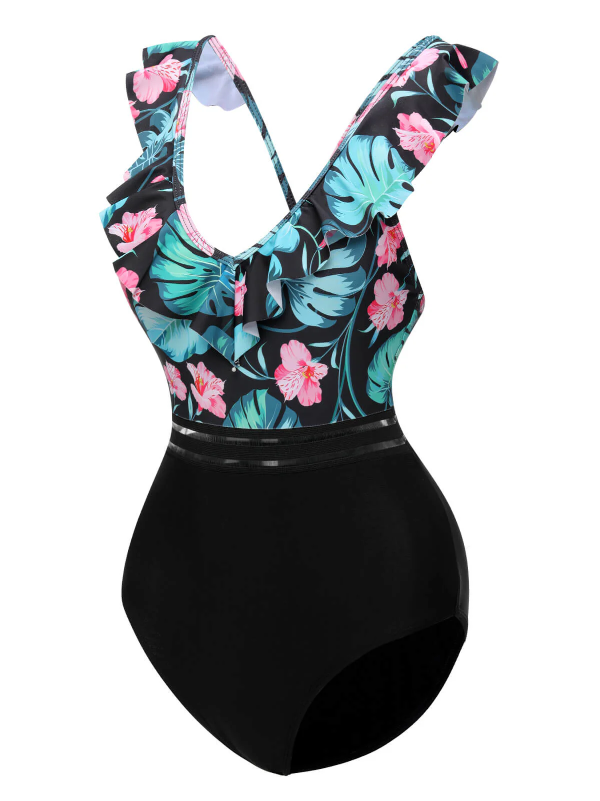 Multicolor 1950s Tropical Ruffle Swimsuit - Image 2