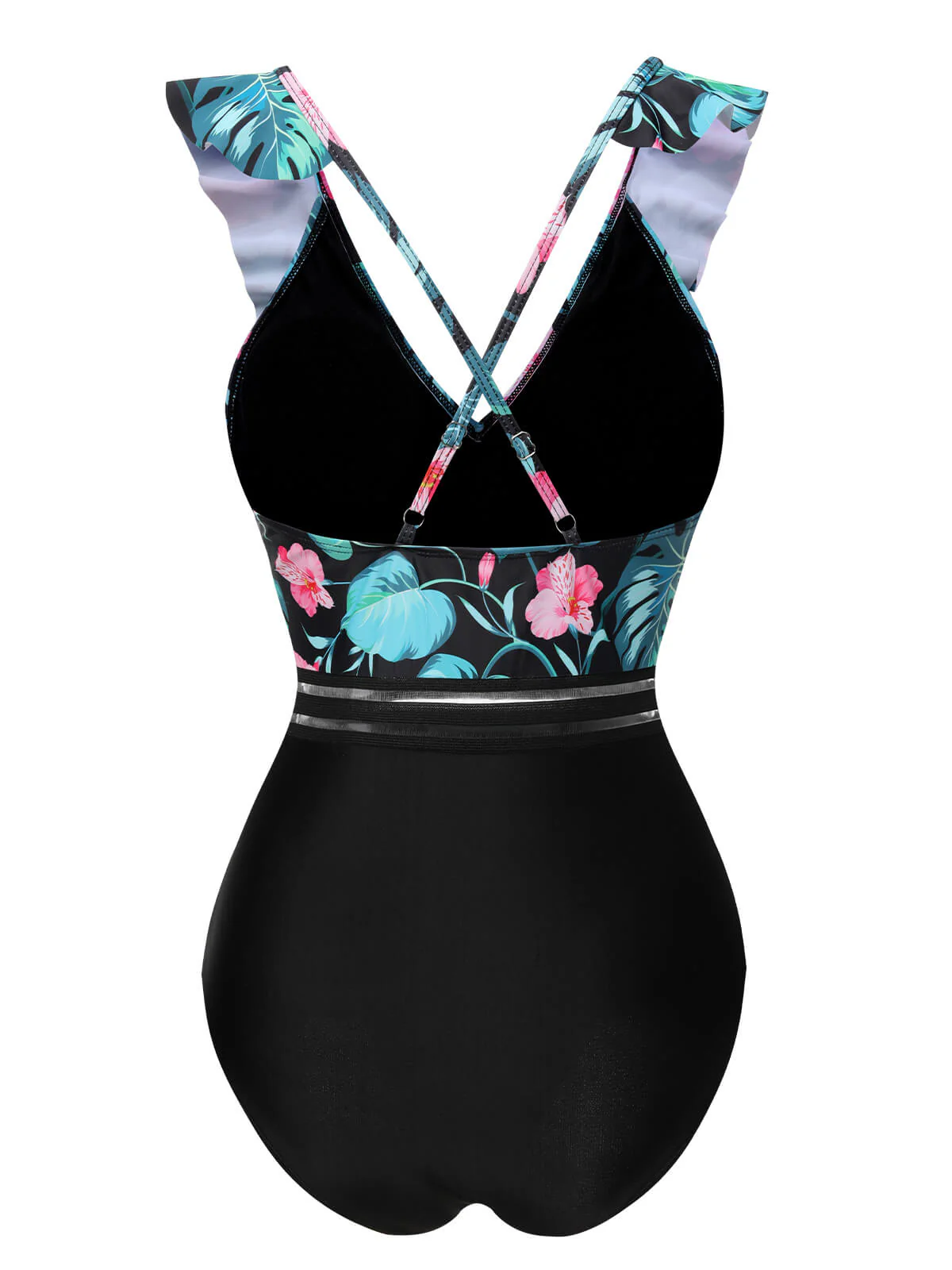 Multicolor 1950s Tropical Ruffle Swimsuit - Image 3