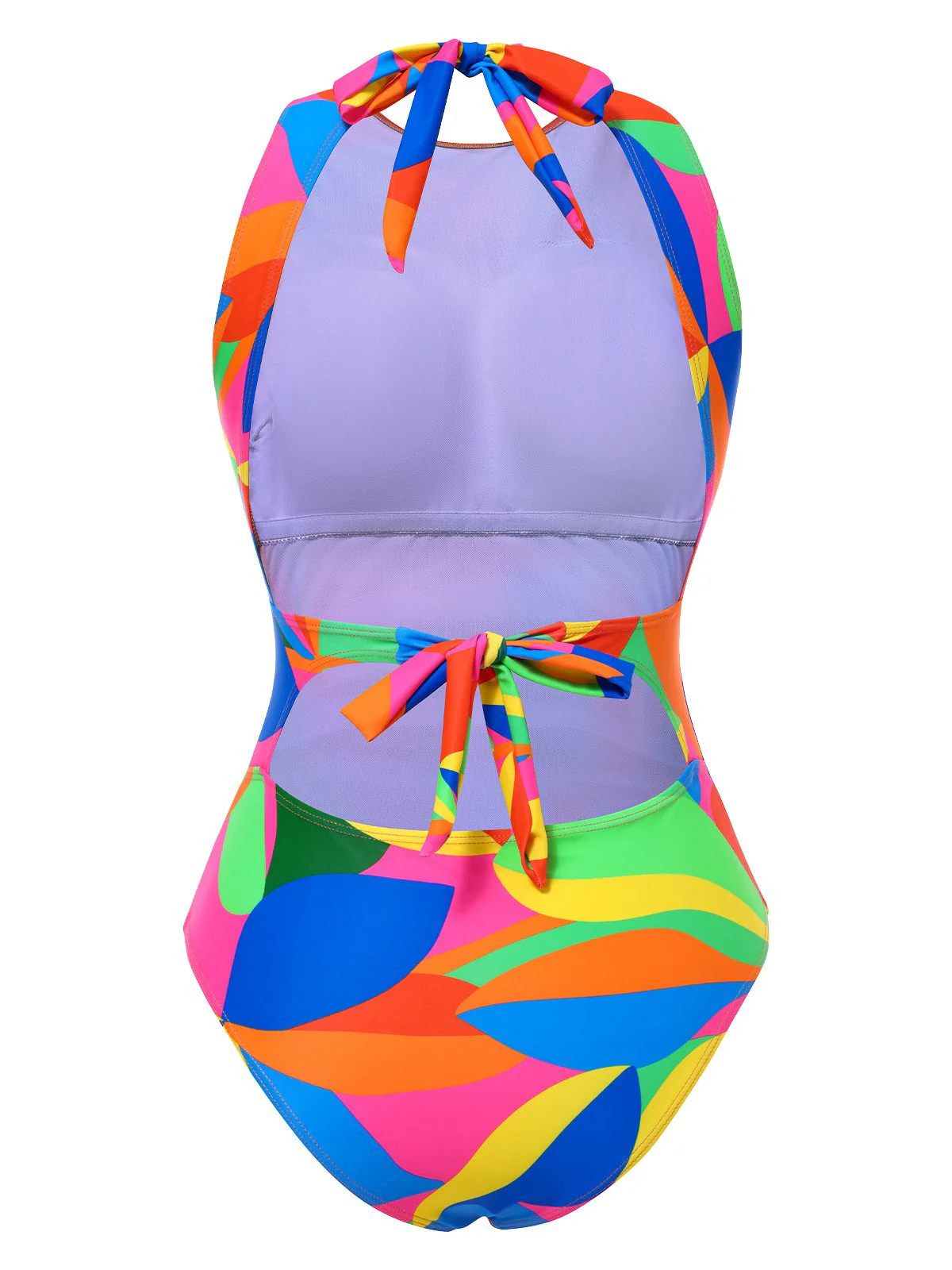 Multicolor 1960s Abstract Leaves One-Piece Swimsuit - Image 2