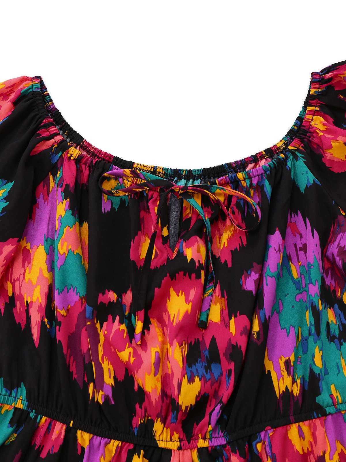 Multicolor 1960s Abstract Paints Ruffle Off-Shoulder Romper - Image 3