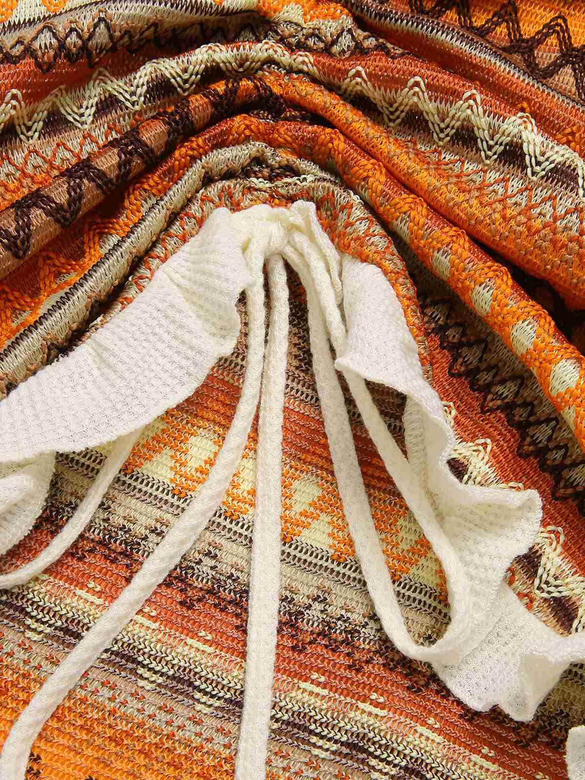 Multicolor 1960s Bohemian Drawstring Knit Straps Dress - Image 10