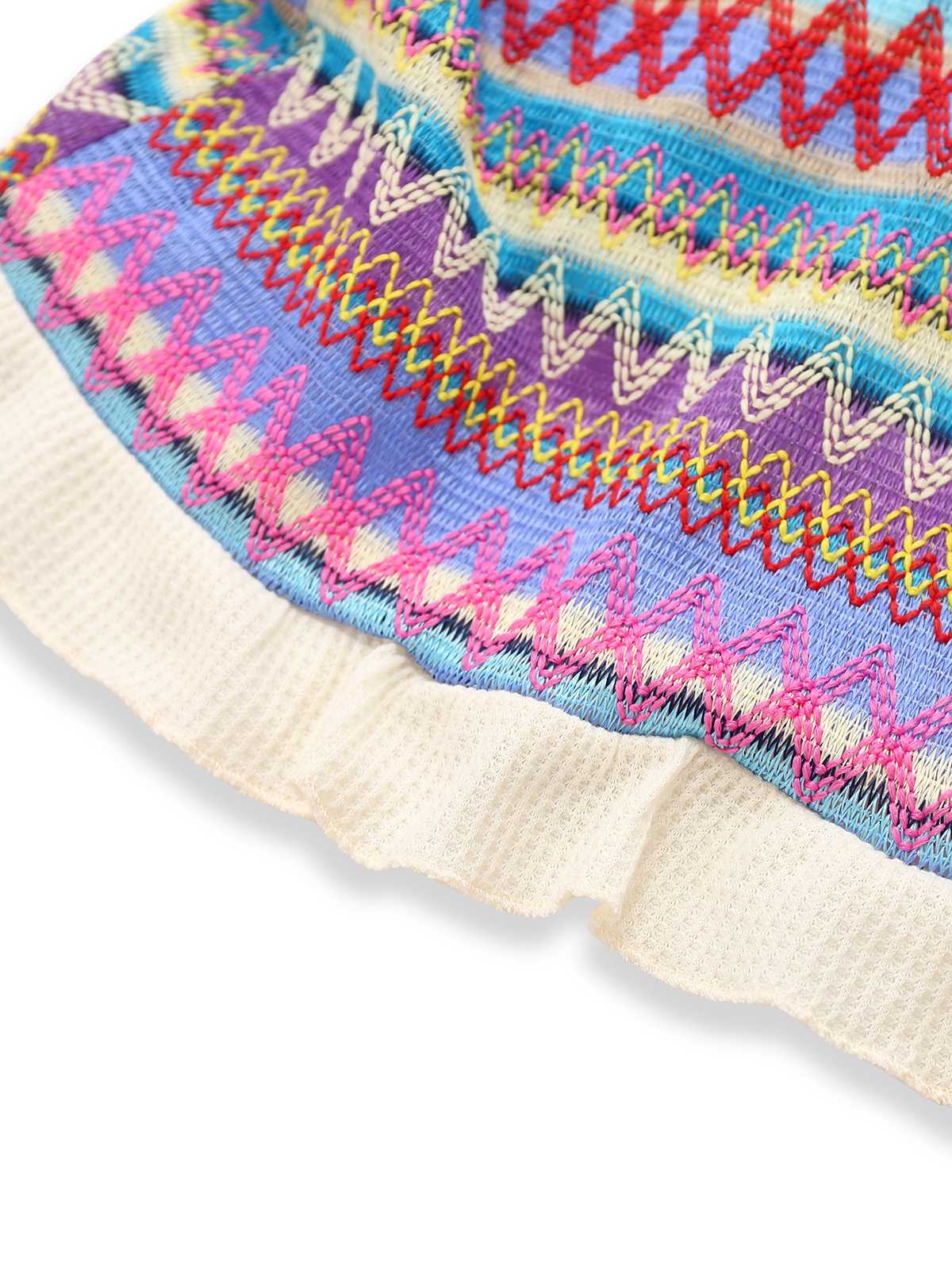 Multicolor 1960s Bohemian Drawstring Knit Straps Dress - Image 5