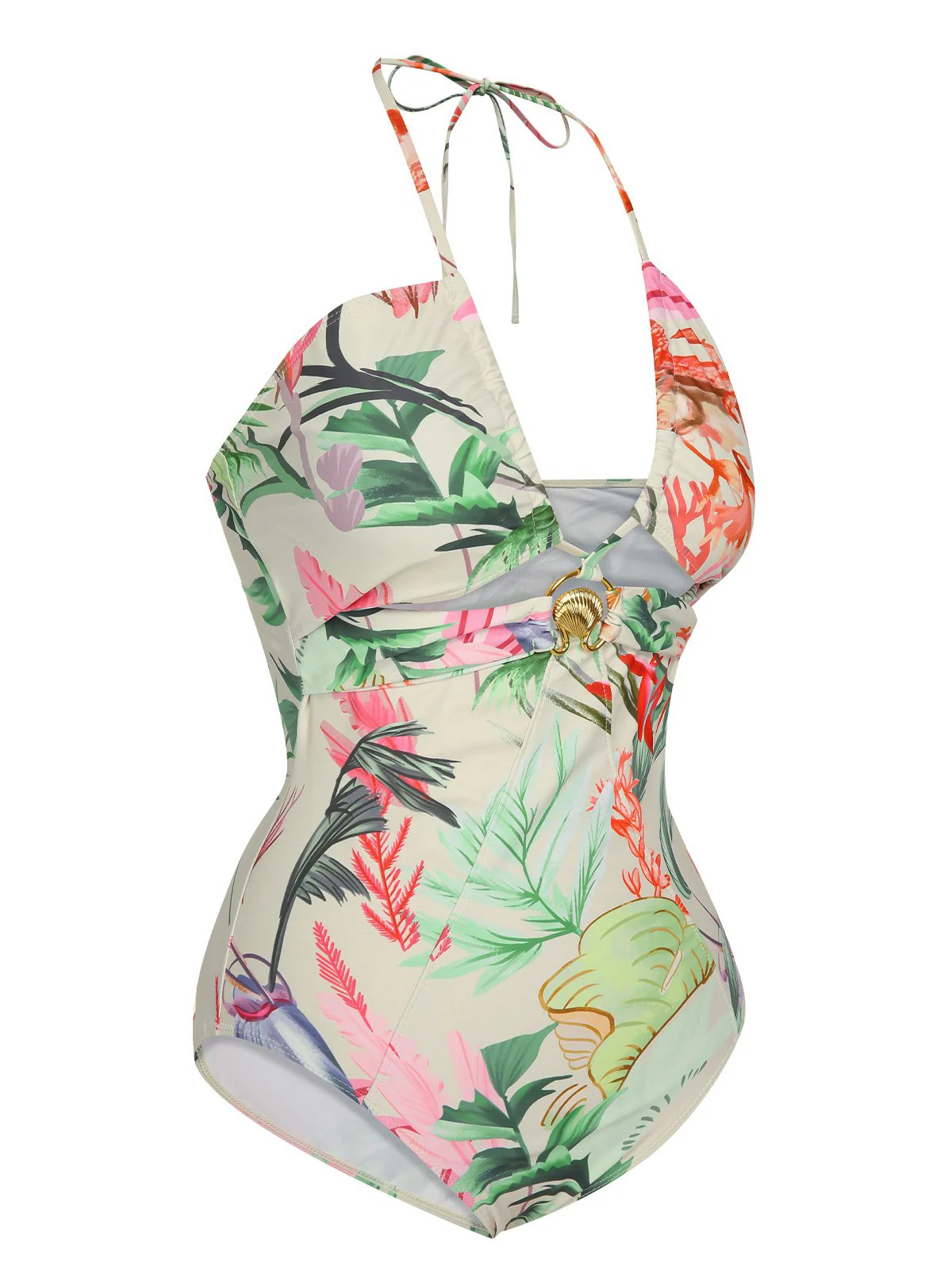 Multicolor 1960s Chest Buckle One-Piece Swimsuit - Image 2