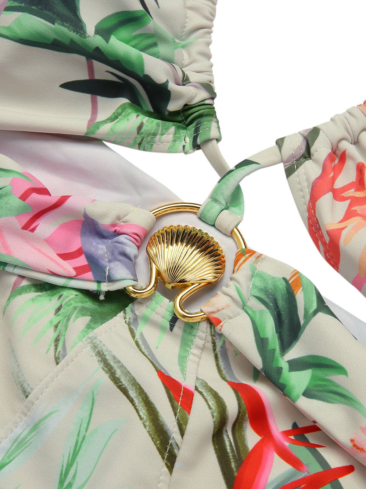 Multicolor 1960s Chest Buckle One-Piece Swimsuit - Image 4