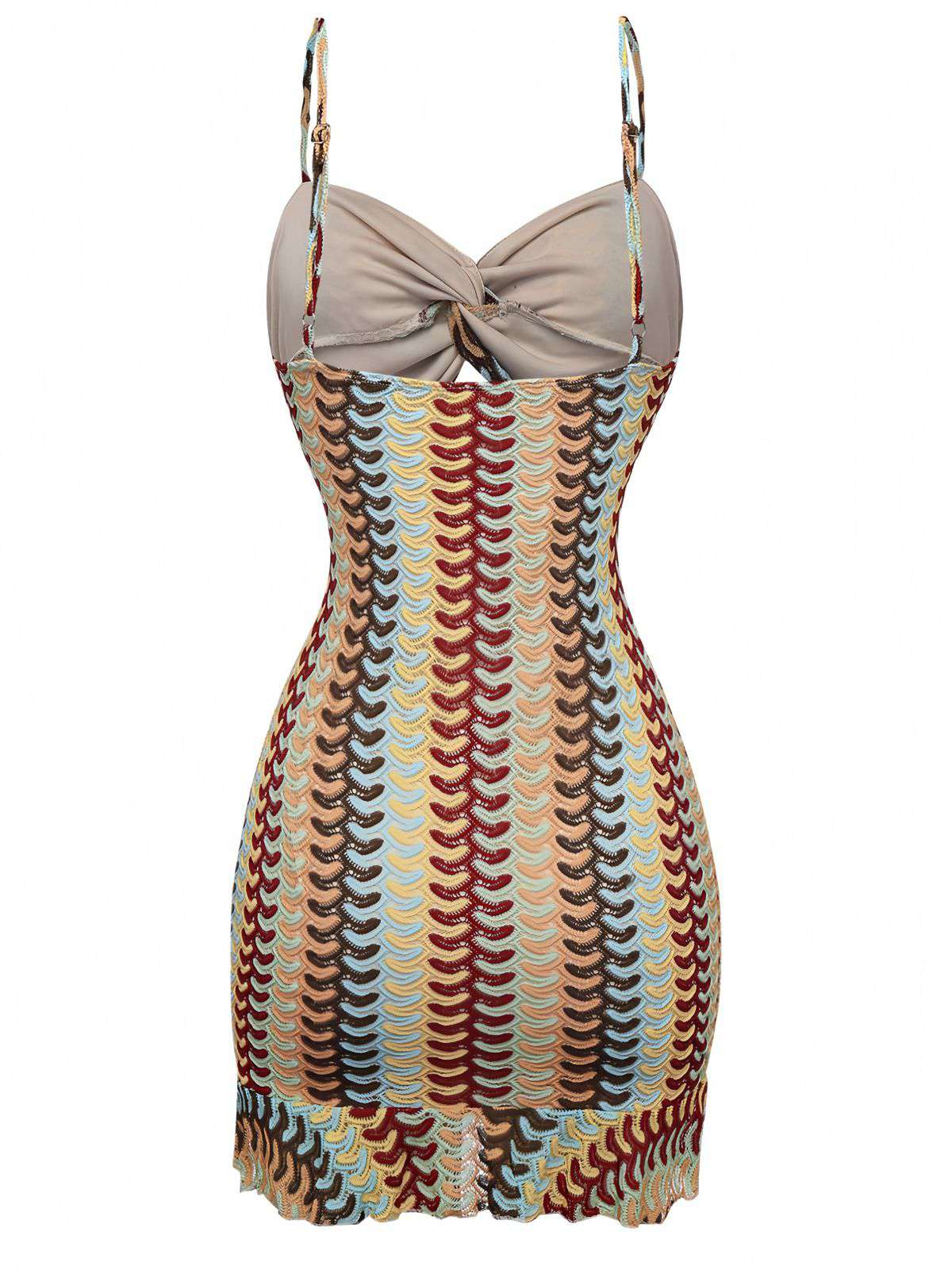 Multicolor 1960s Crochet Cutout Twist Ruffled Hem Dress - Image 3