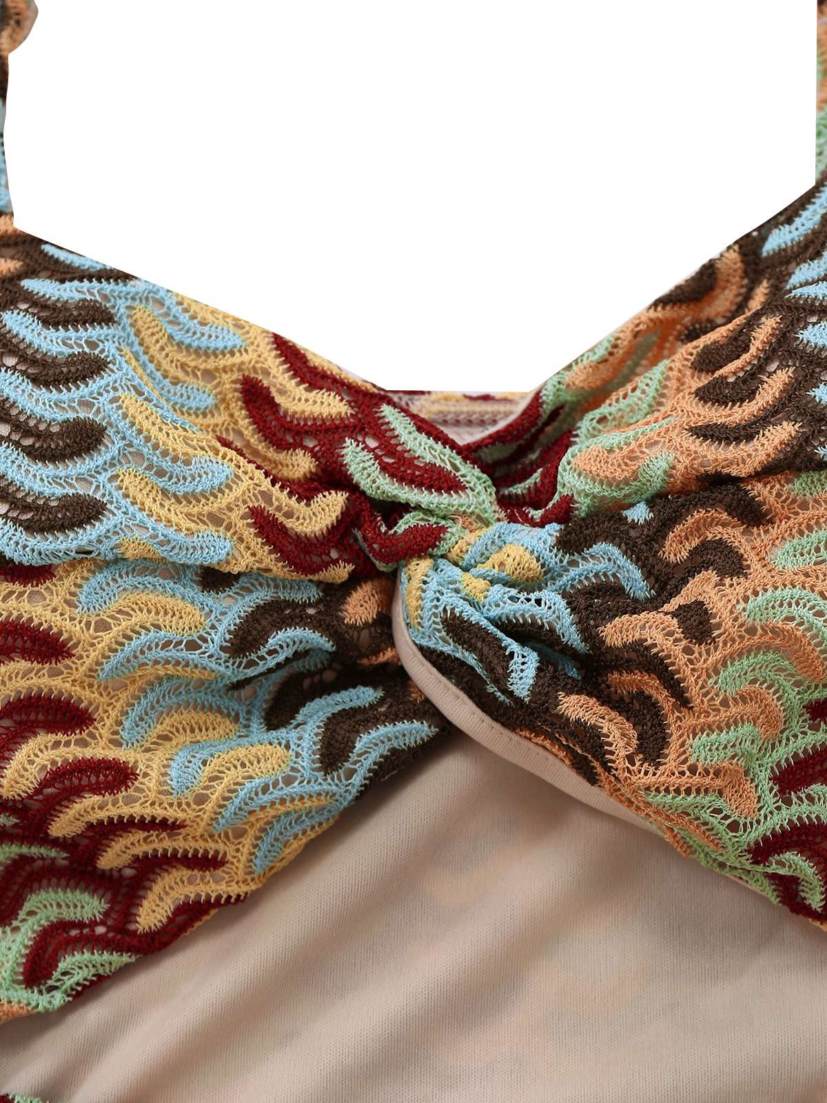 Multicolor 1960s Crochet Cutout Twist Ruffled Hem Dress - Image 5