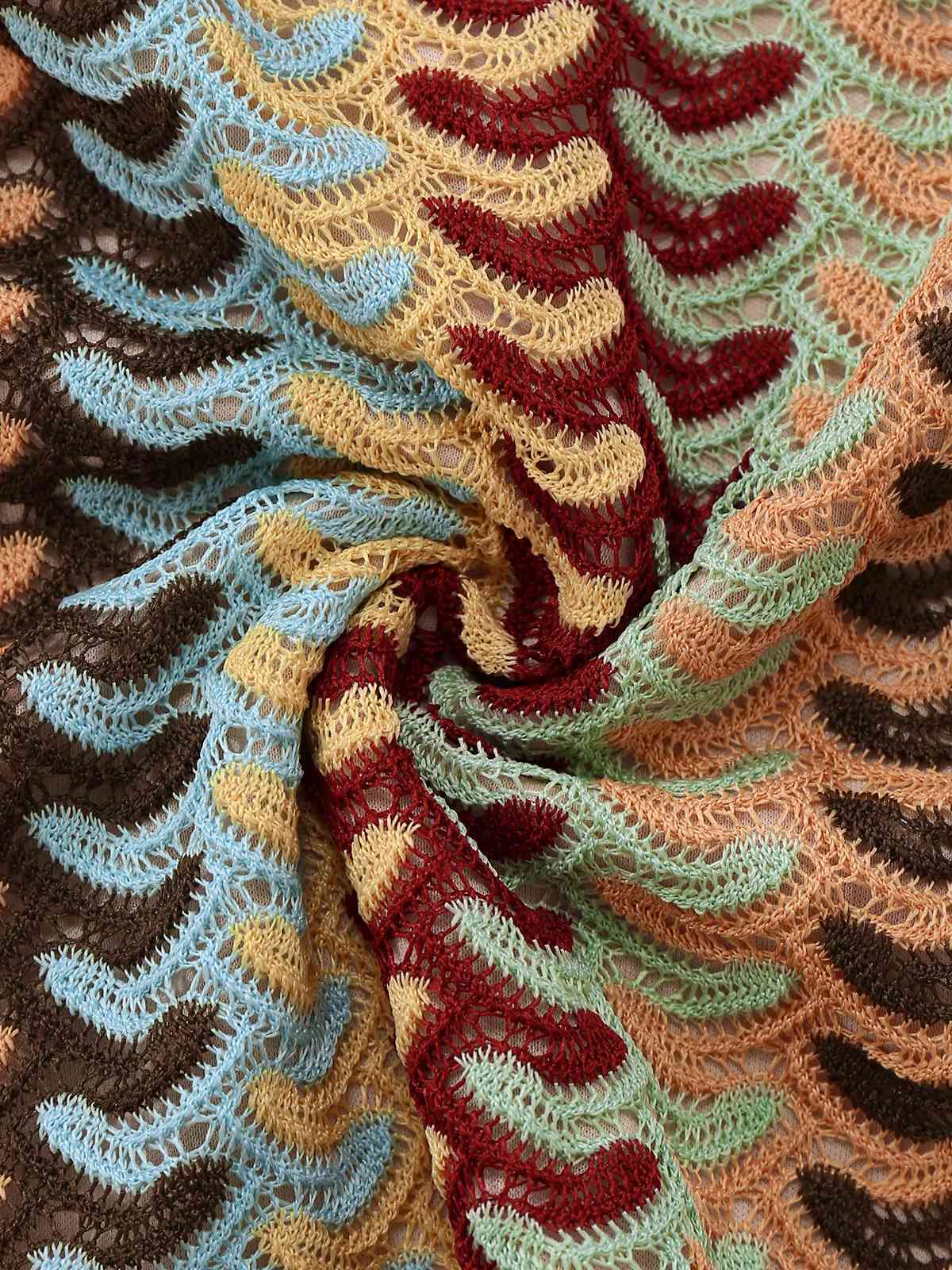 Multicolor 1960s Crochet Cutout Twist Ruffled Hem Dress - Image 6
