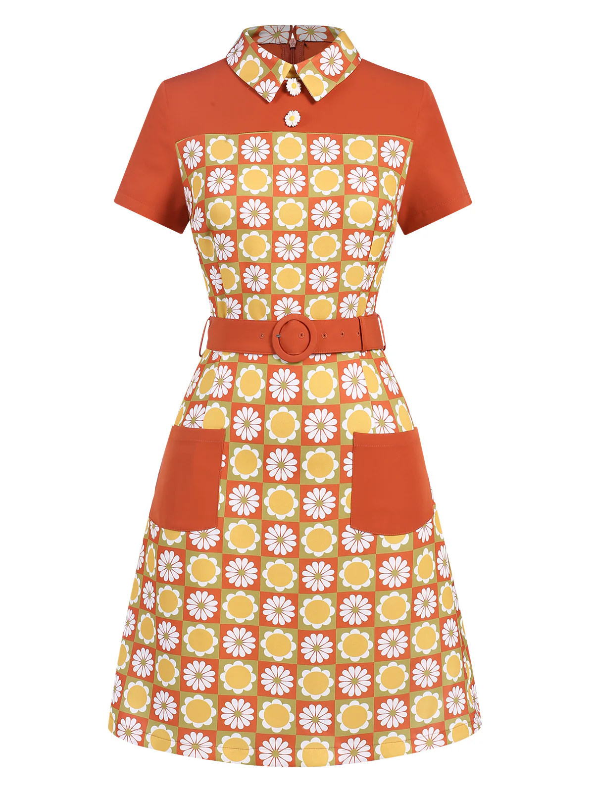 Multicolor 1960s Daisy Lapel Belt Dress - Image 2