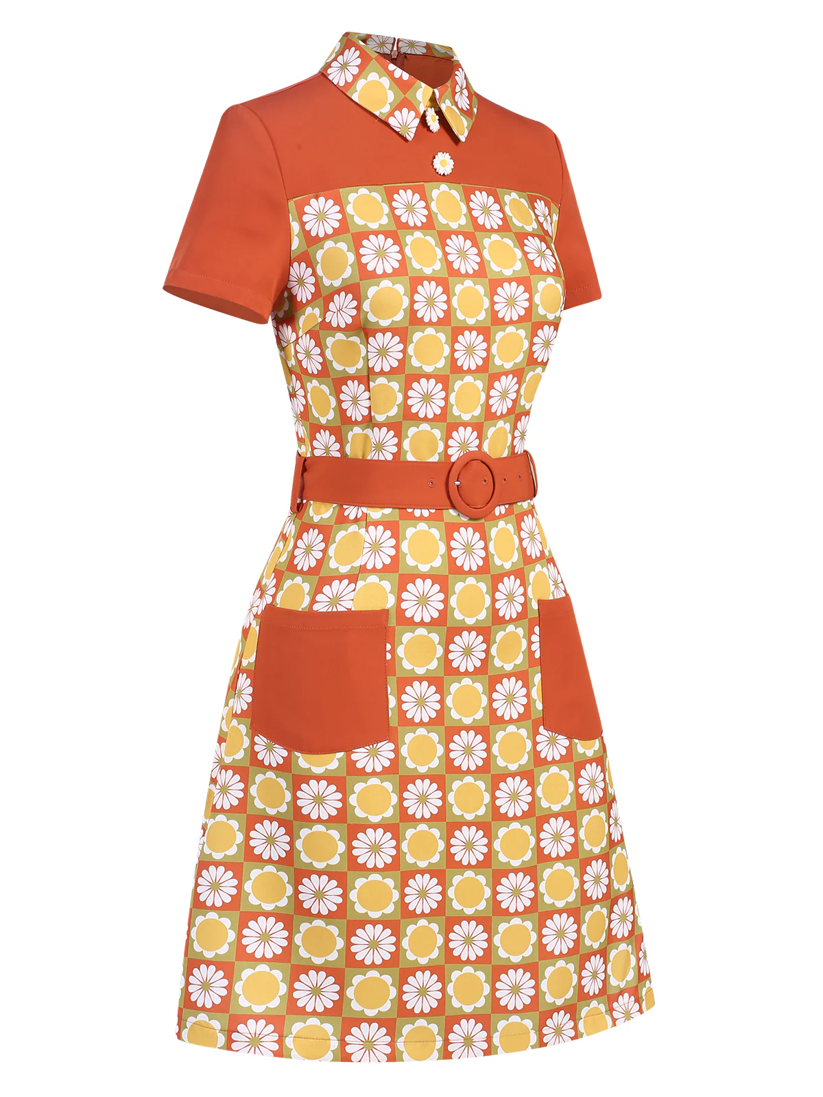 Multicolor 1960s Daisy Lapel Belt Dress - Image 4