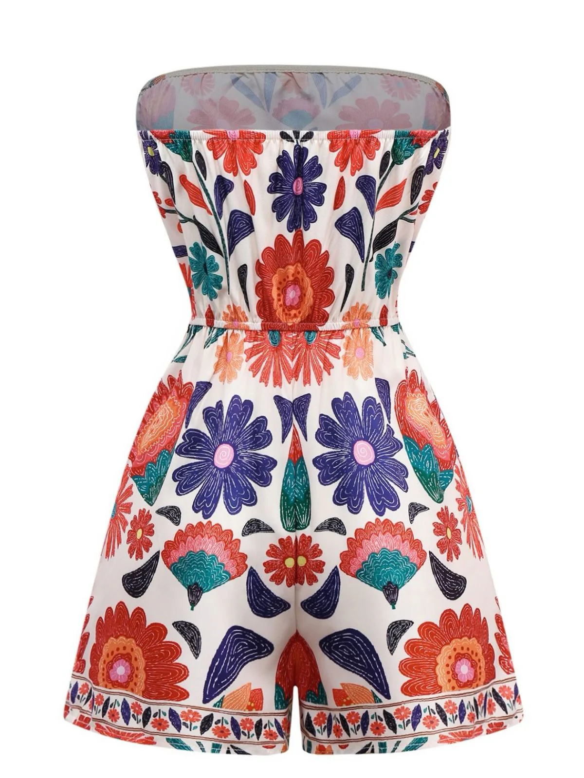 Multicolor 1960s Floral Bandeau Backless Romper - Image 2