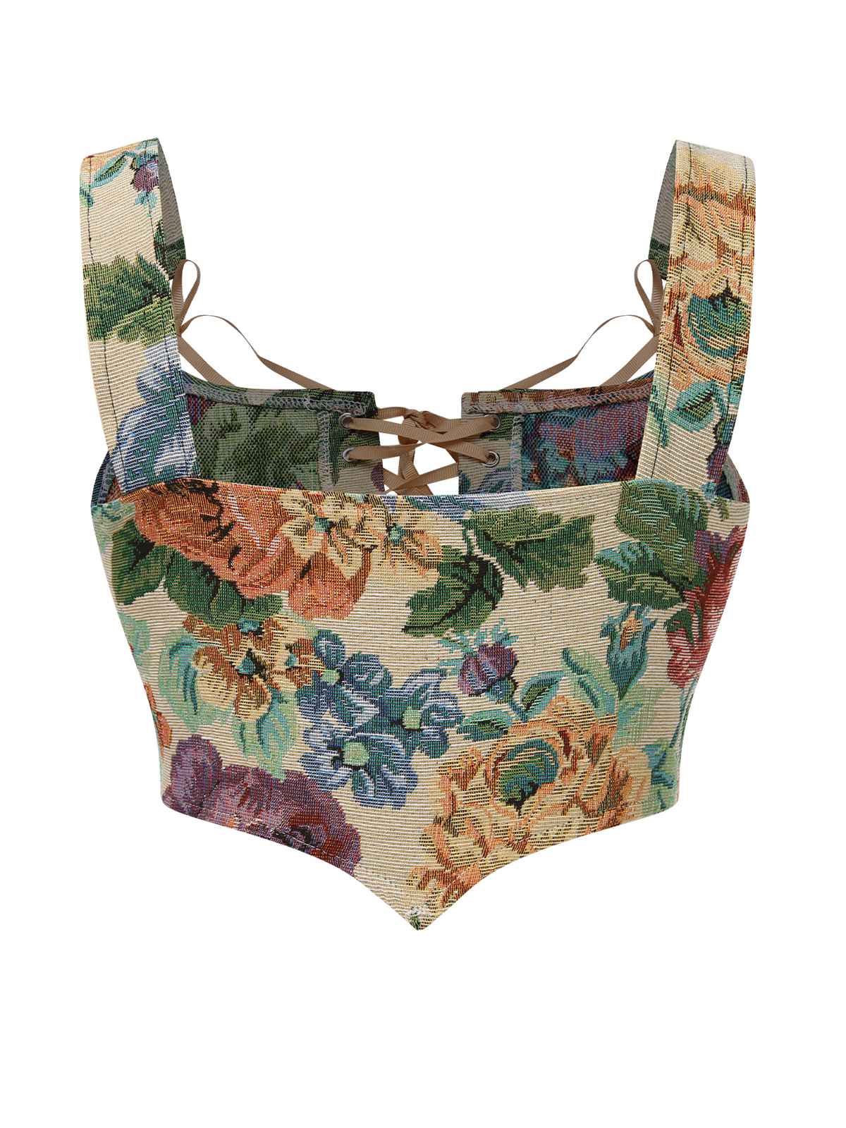 Multicolor 1960s Floral Lace-Up Bustier Crop Top - Image 3