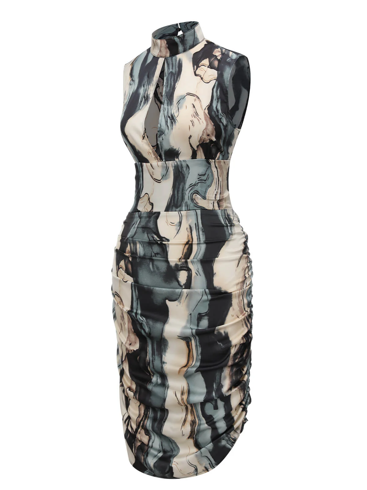 Multicolor 1960s Front Hollow Pleated Sleeveless Dress - Image 2