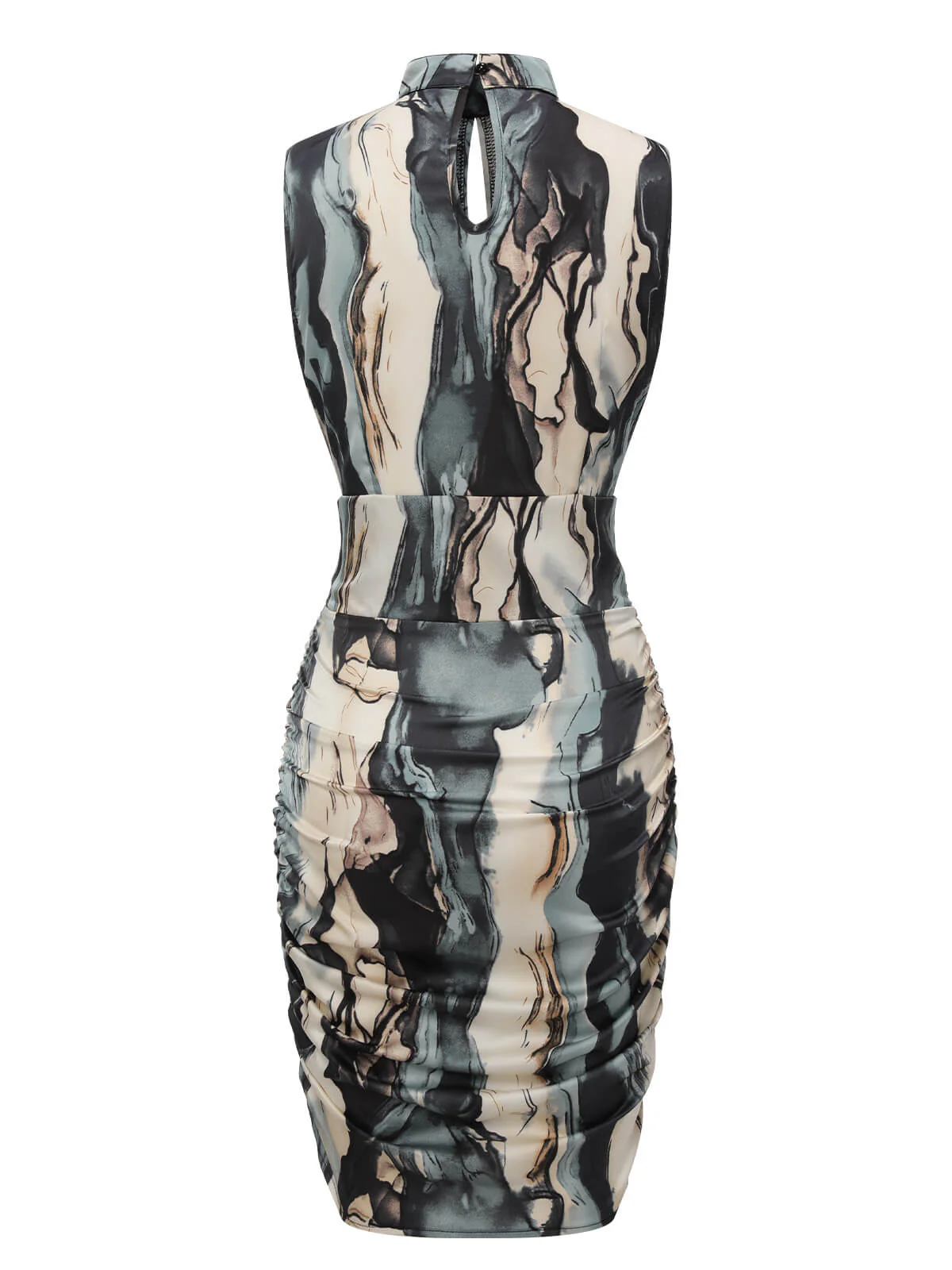 Multicolor 1960s Front Hollow Pleated Sleeveless Dress - Image 3