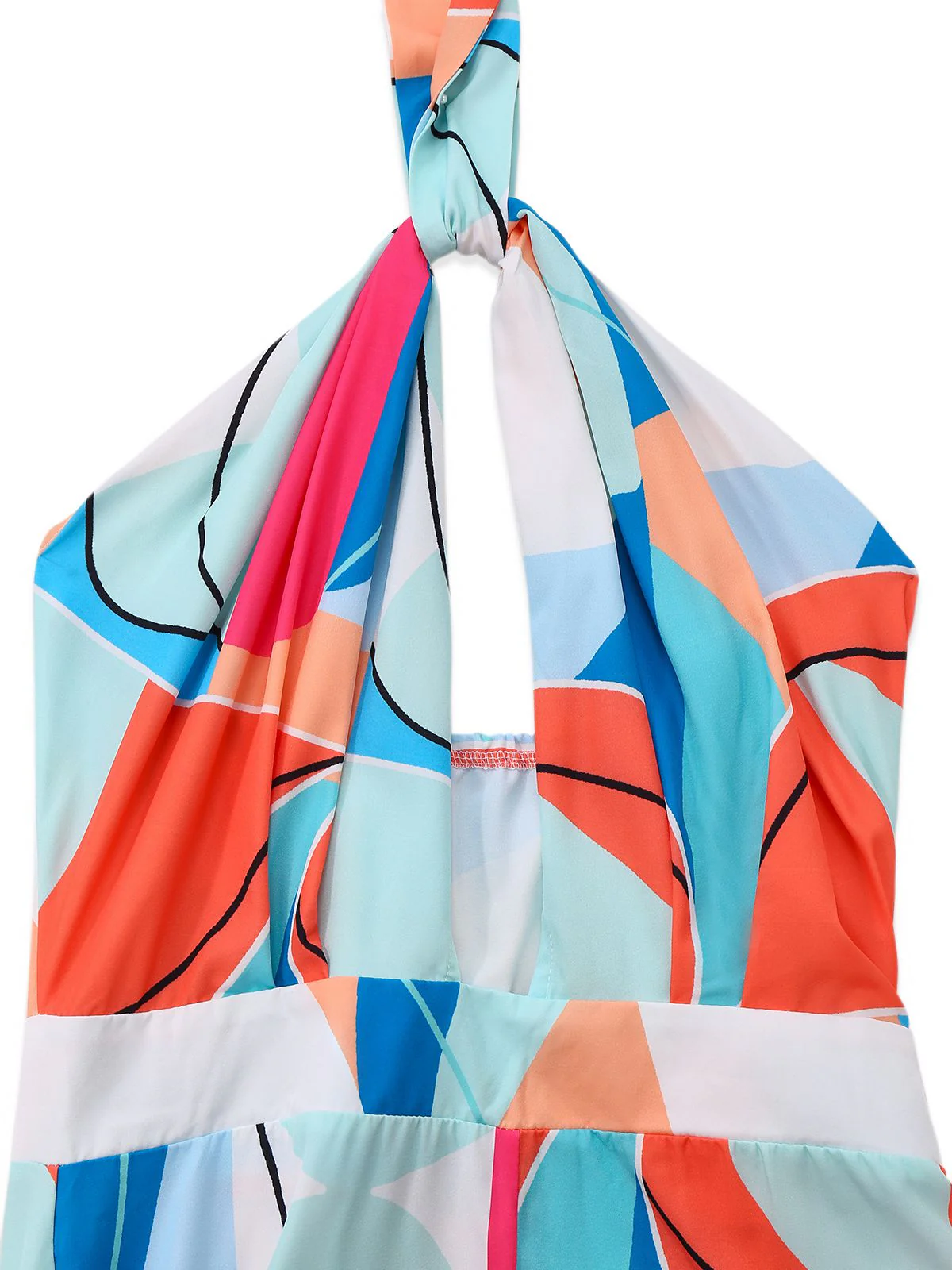 Multicolor 1960s Geometric Abstract Print Halter Jumpsuit - Image 4