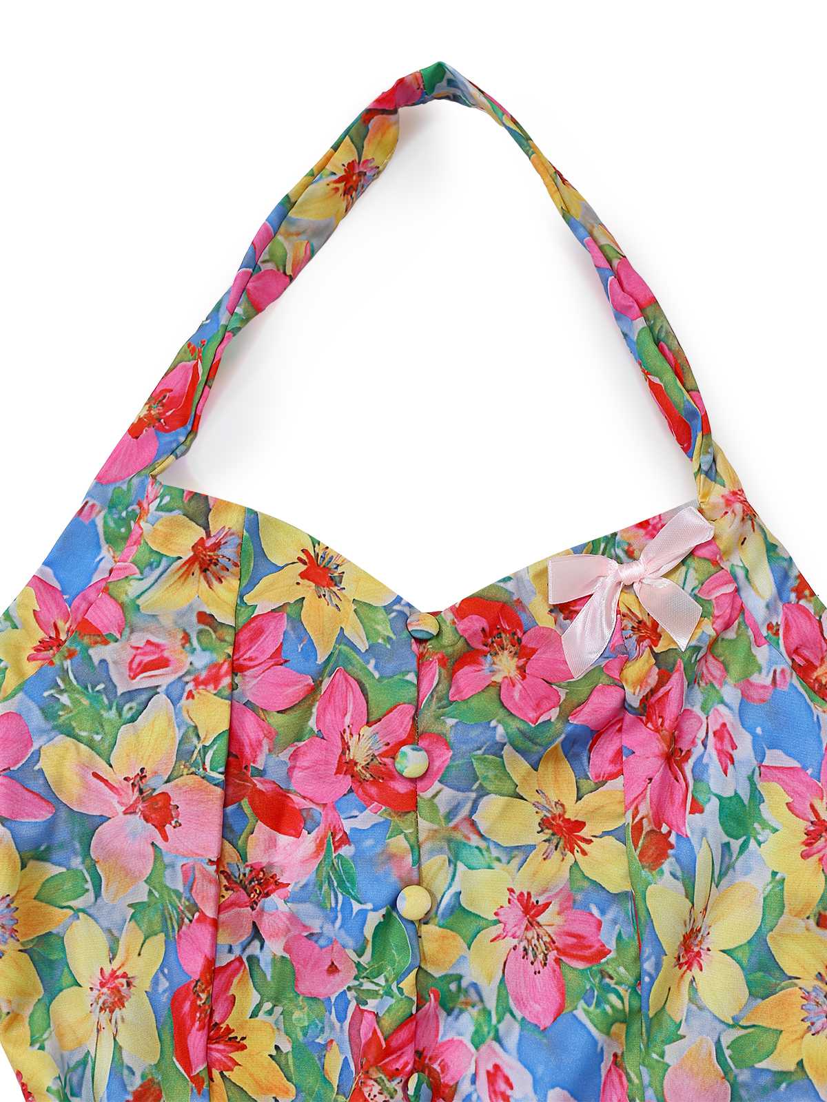 Multicolor 1960s Halter Floral Bow Heart Dress - Image 4