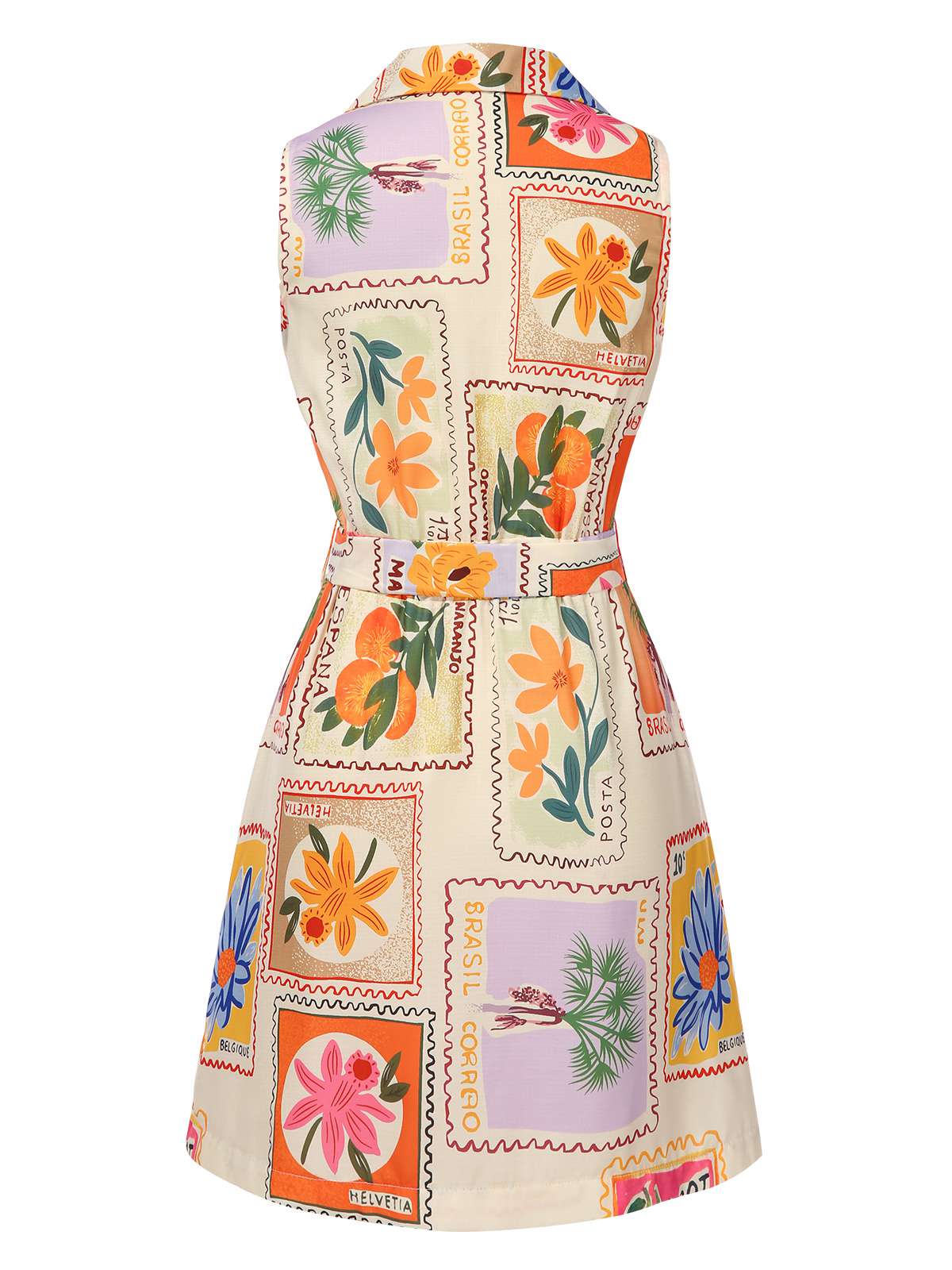 Multicolor 1960s Notched Collar Floral Stamp Dress - Image 2