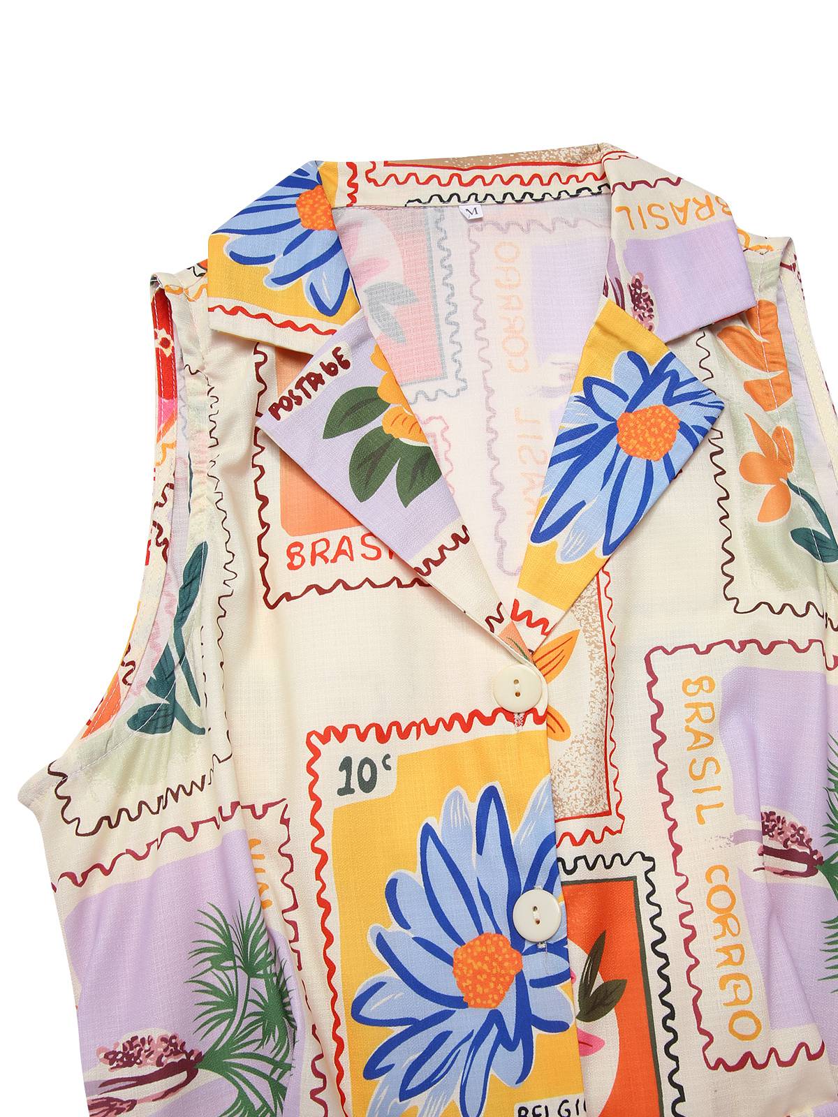 Multicolor 1960s Notched Collar Floral Stamp Dress - Image 3