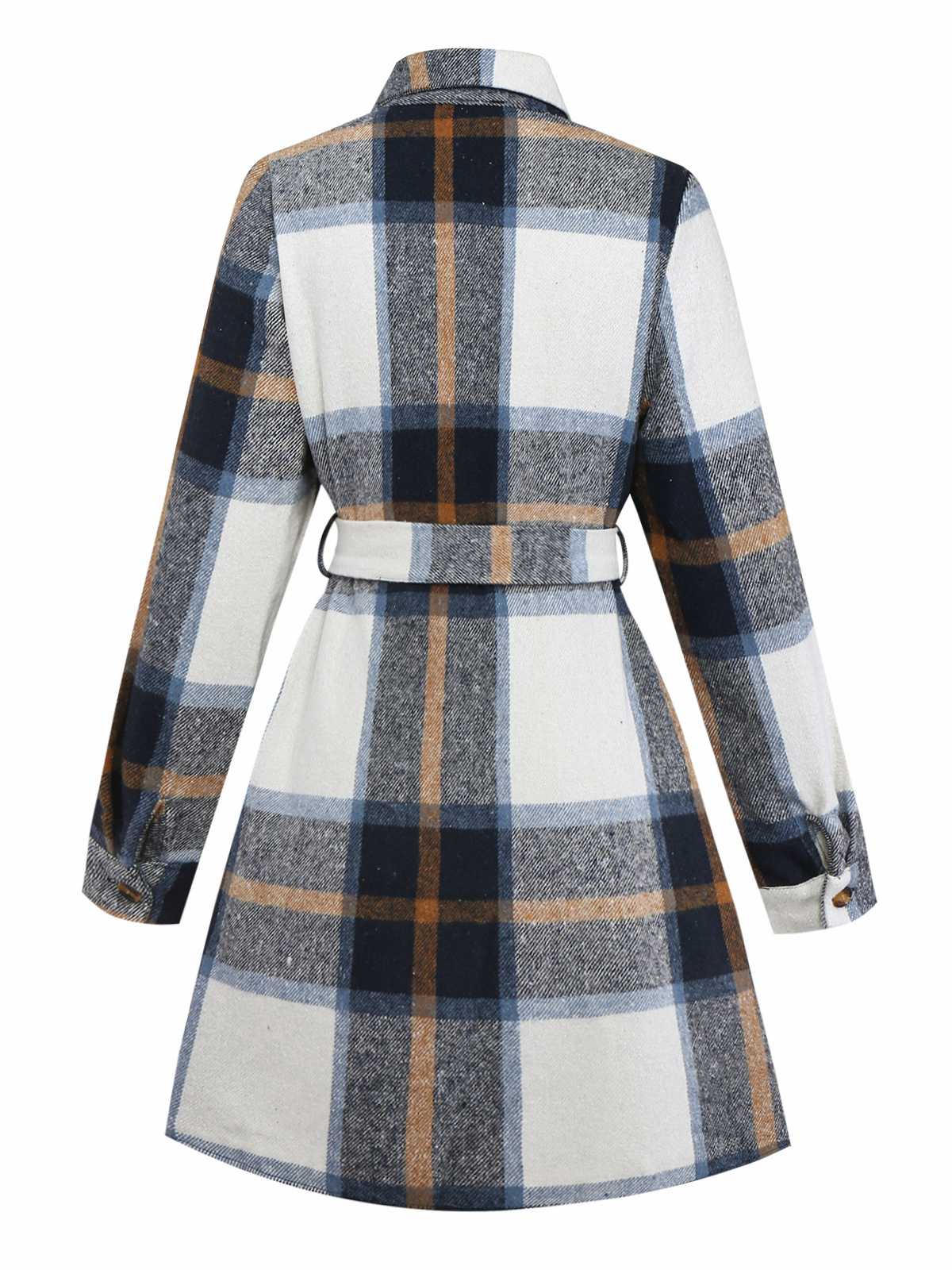 Multicolor 1960s Plaid Belted Shirt Dress - Image 3